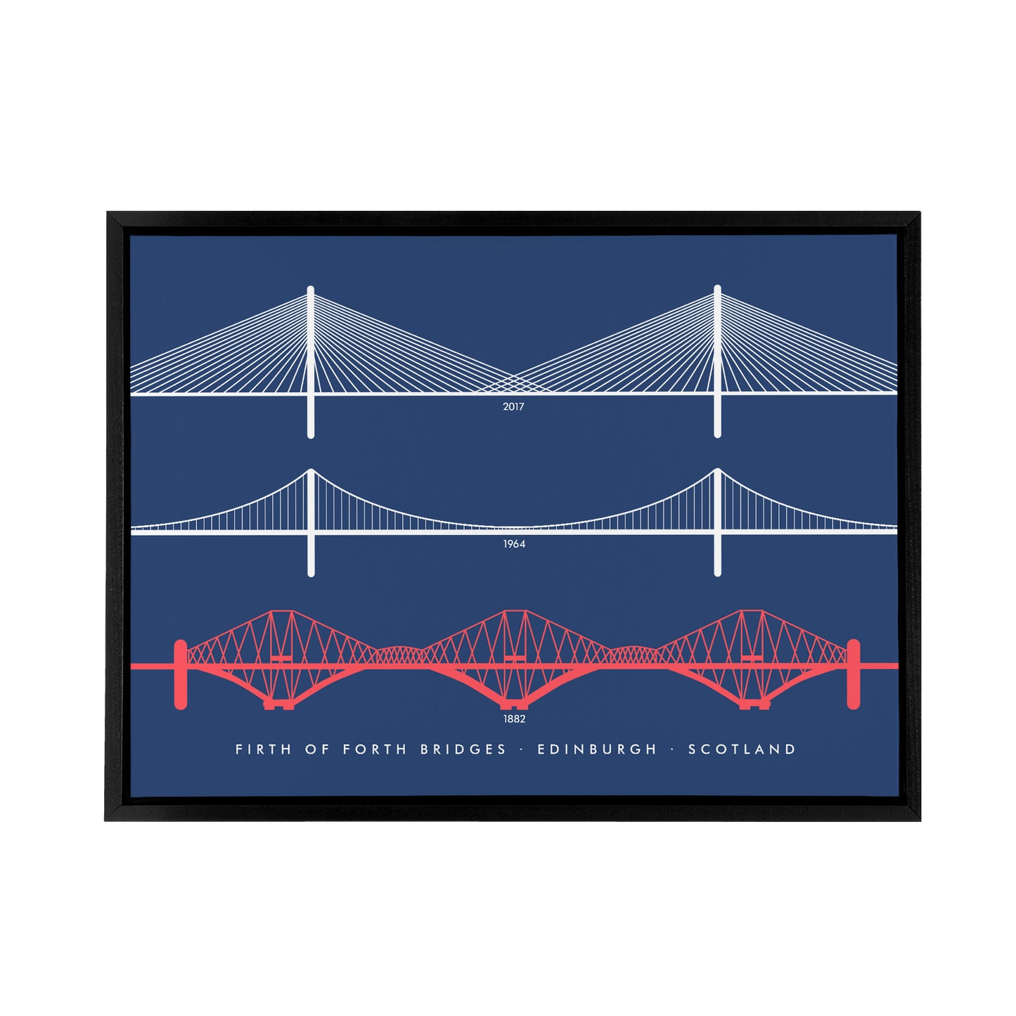 Forth Bridges Edinburgh Scotland Black Framed Canvas Wall Art Print