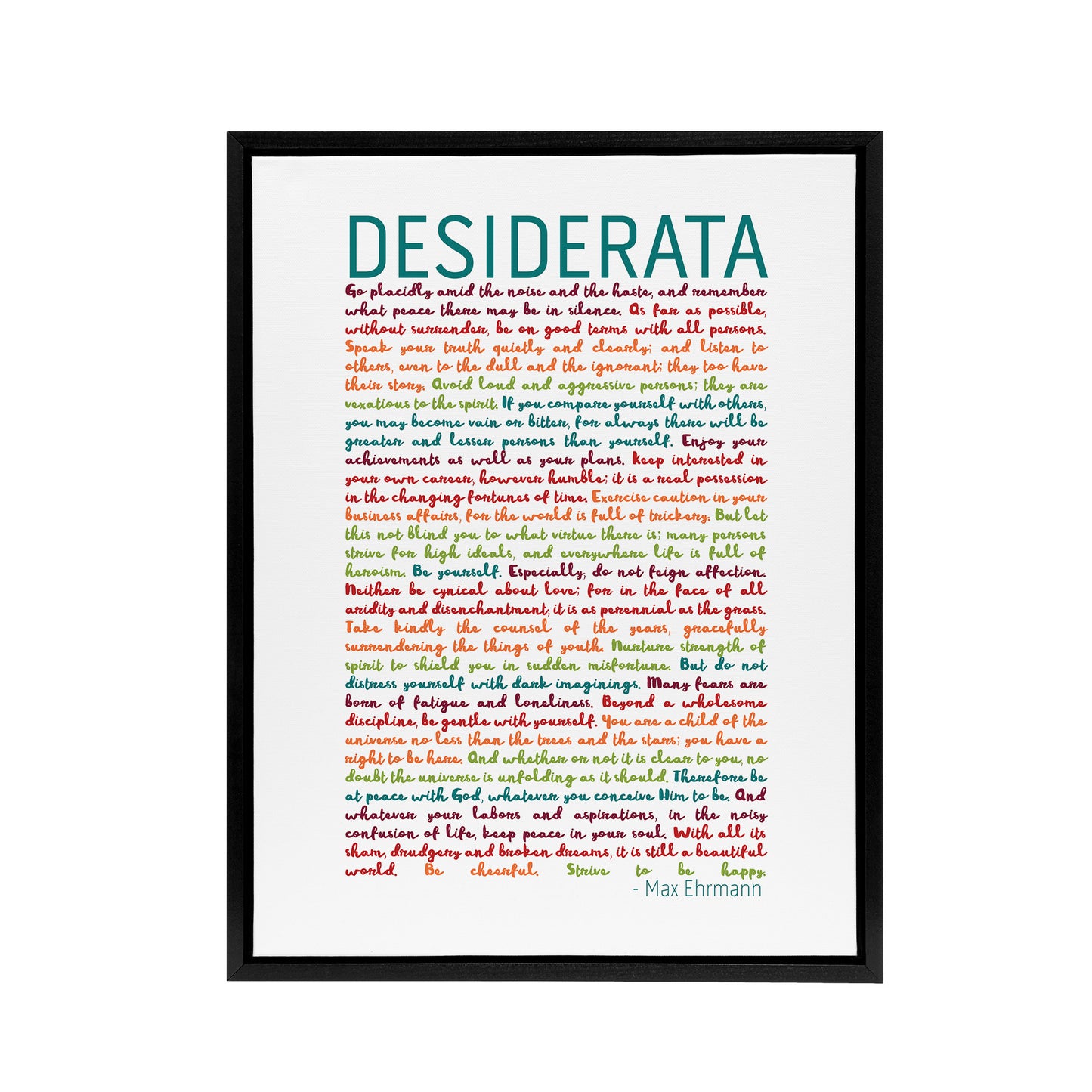 Desiderata Poem Quote Rainbow Black Framed Canvas Wall Art Print