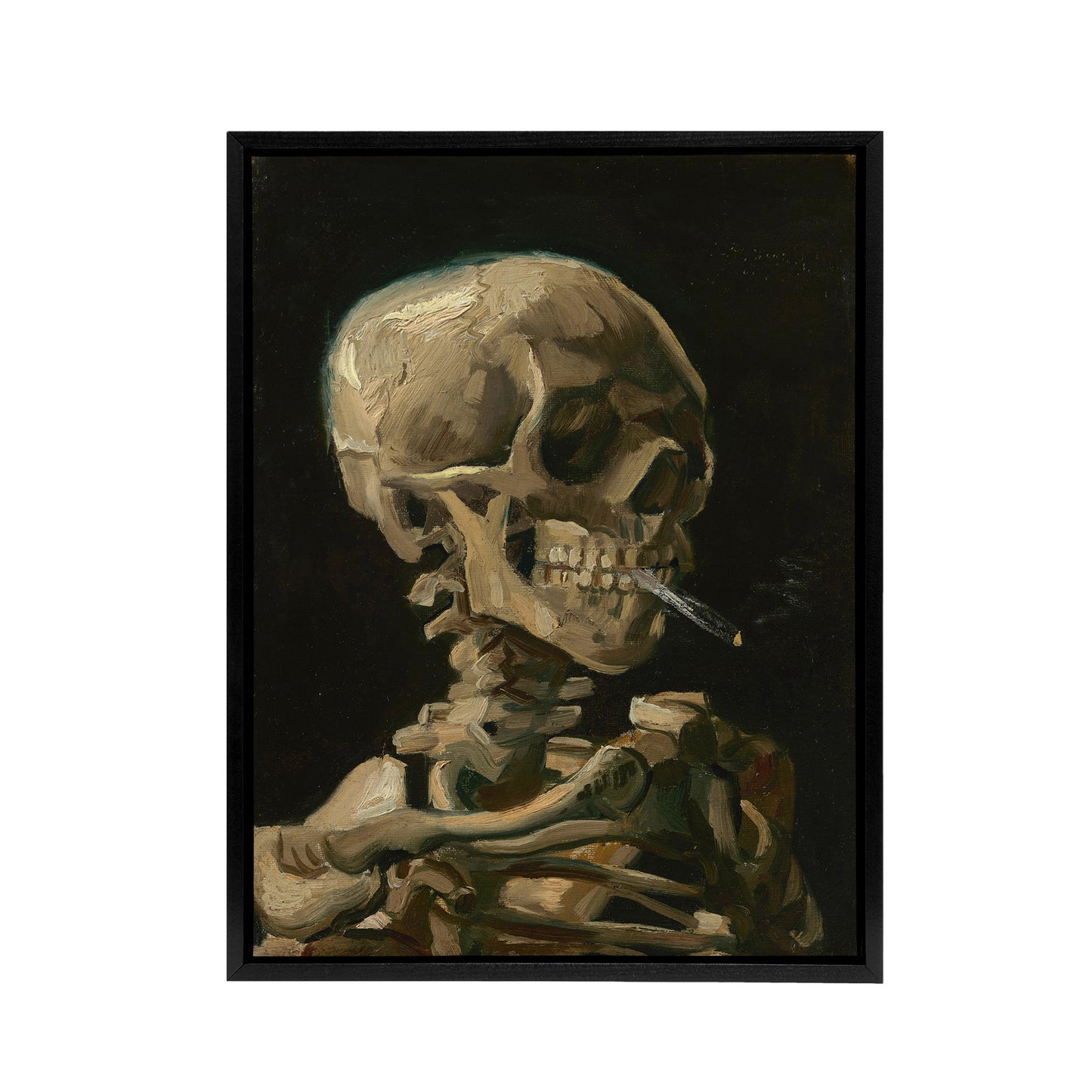 Van Gogh Head Skeleton Burning Black Framed Canvas Wall Art Print