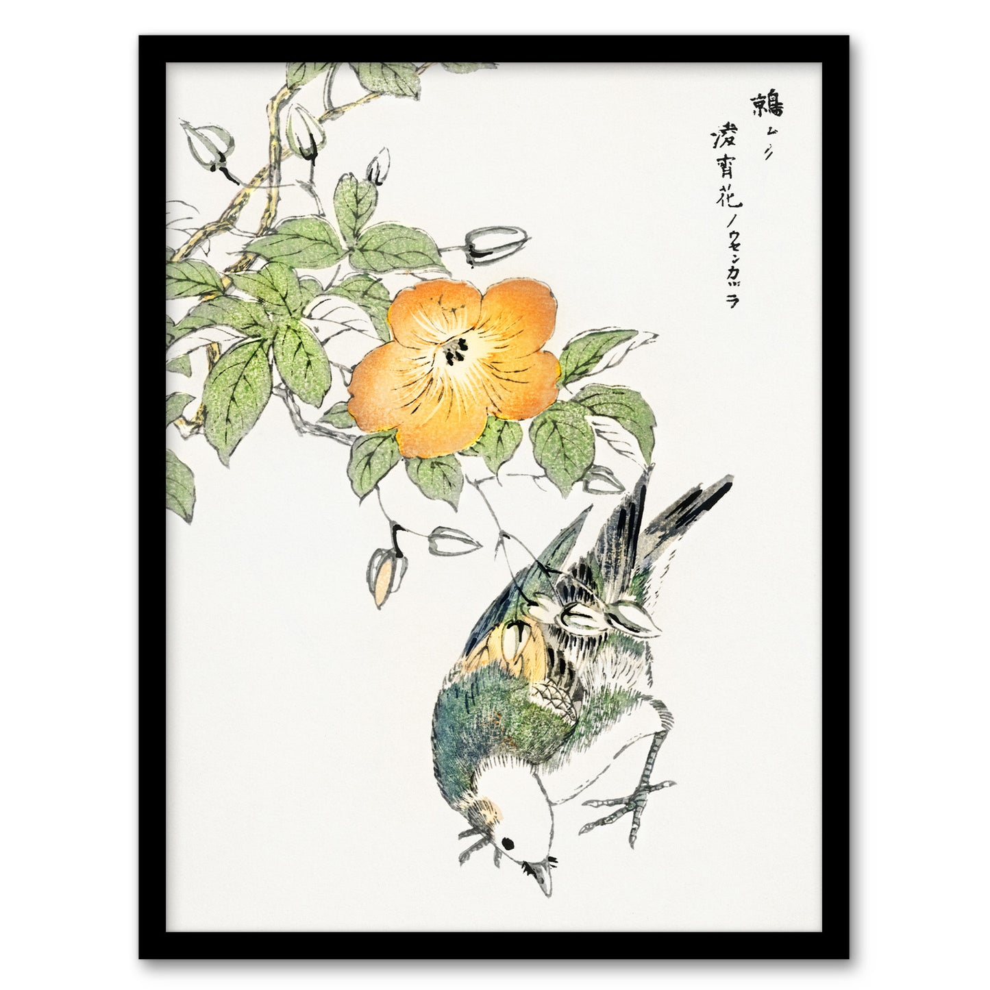 Kashu Framed Wall Art Grey Starling and Cercidiphyllum Japonicum Home Décor
