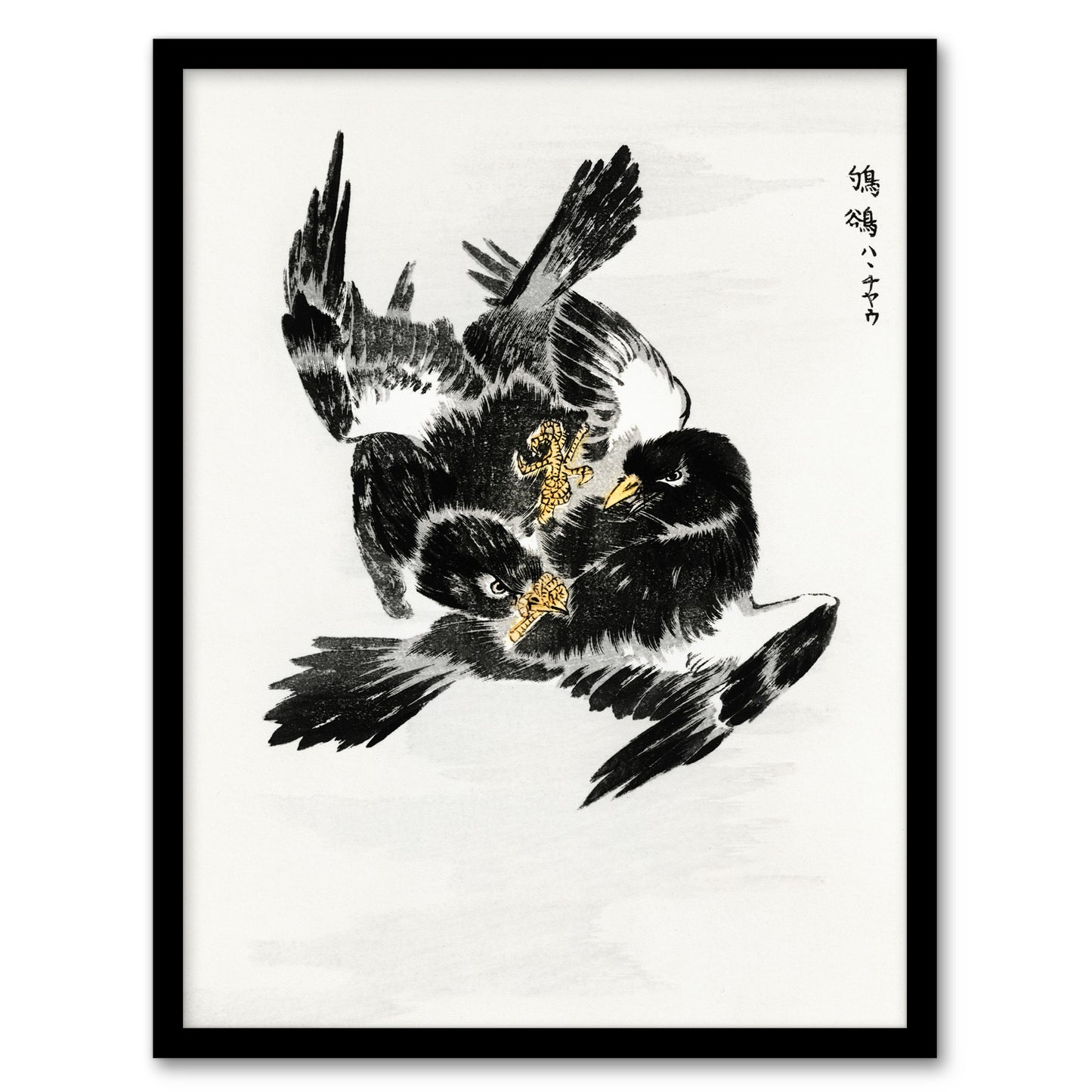 Numata Kashu Framed Wall Art Jungle Nightjar Bird Fight Japanese Home Décor