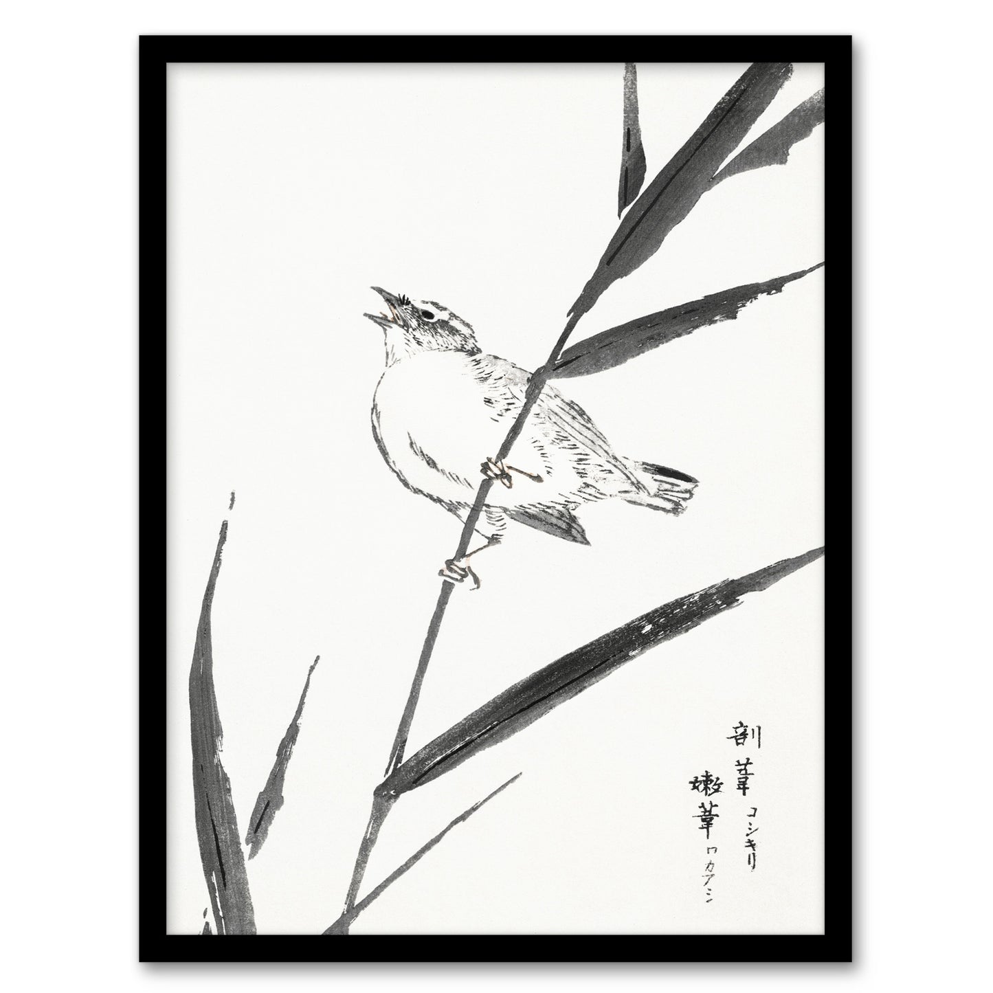 Numata Kashu Framed Wall Art Print Reed Bunting and Reed Japanese Home Décor