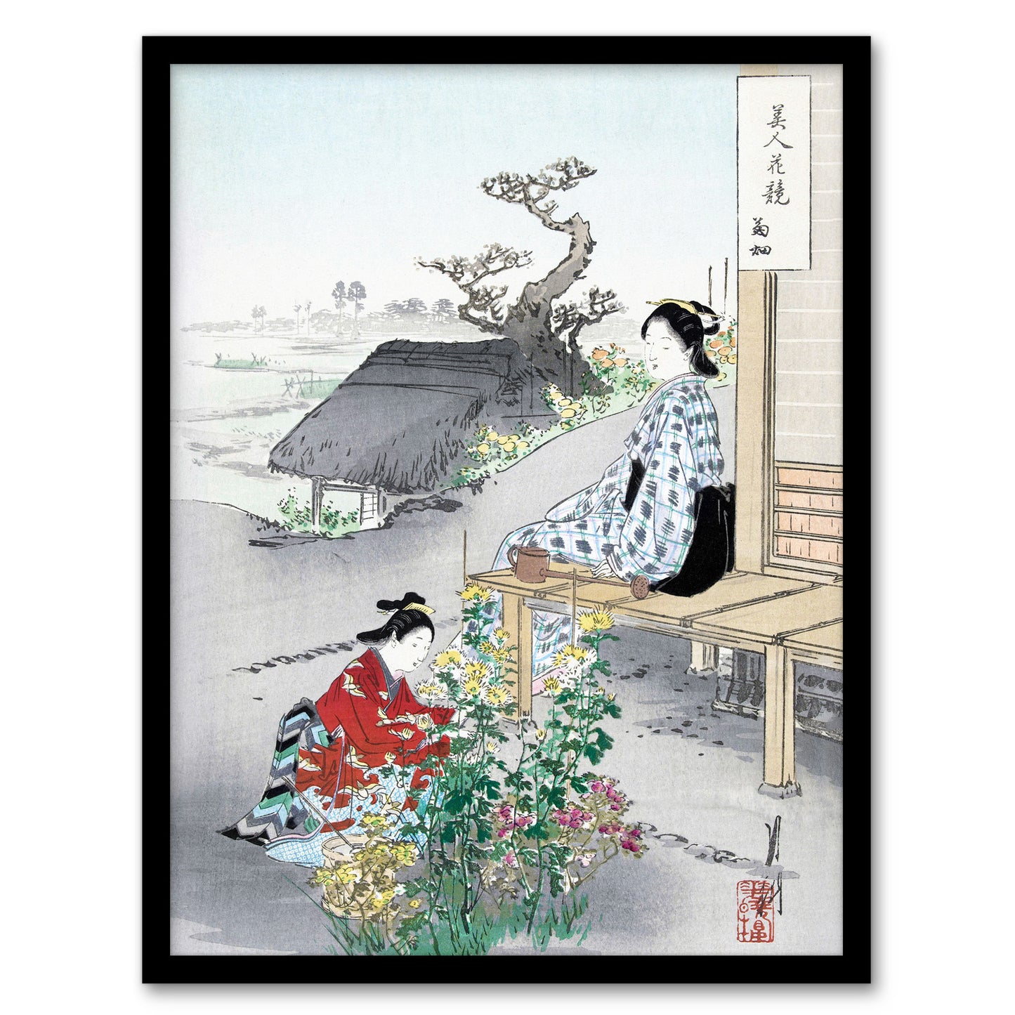 Ogata Gekko Framed Wall Art Print Caring For The Chrysanthemums Home Décor