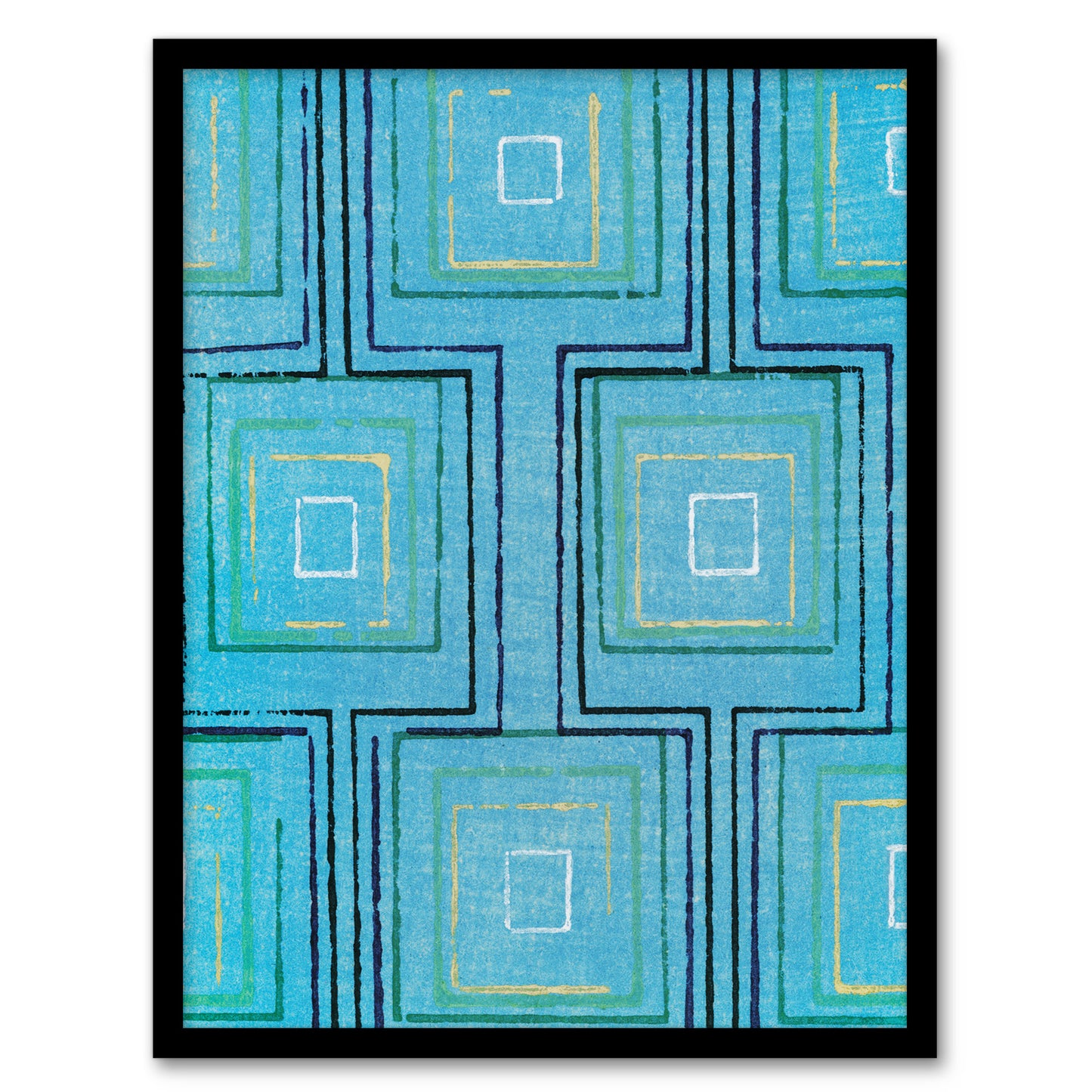 Furuya Korin Framed Wall Art Print Squares Geometric Blue Pattern Home Décor