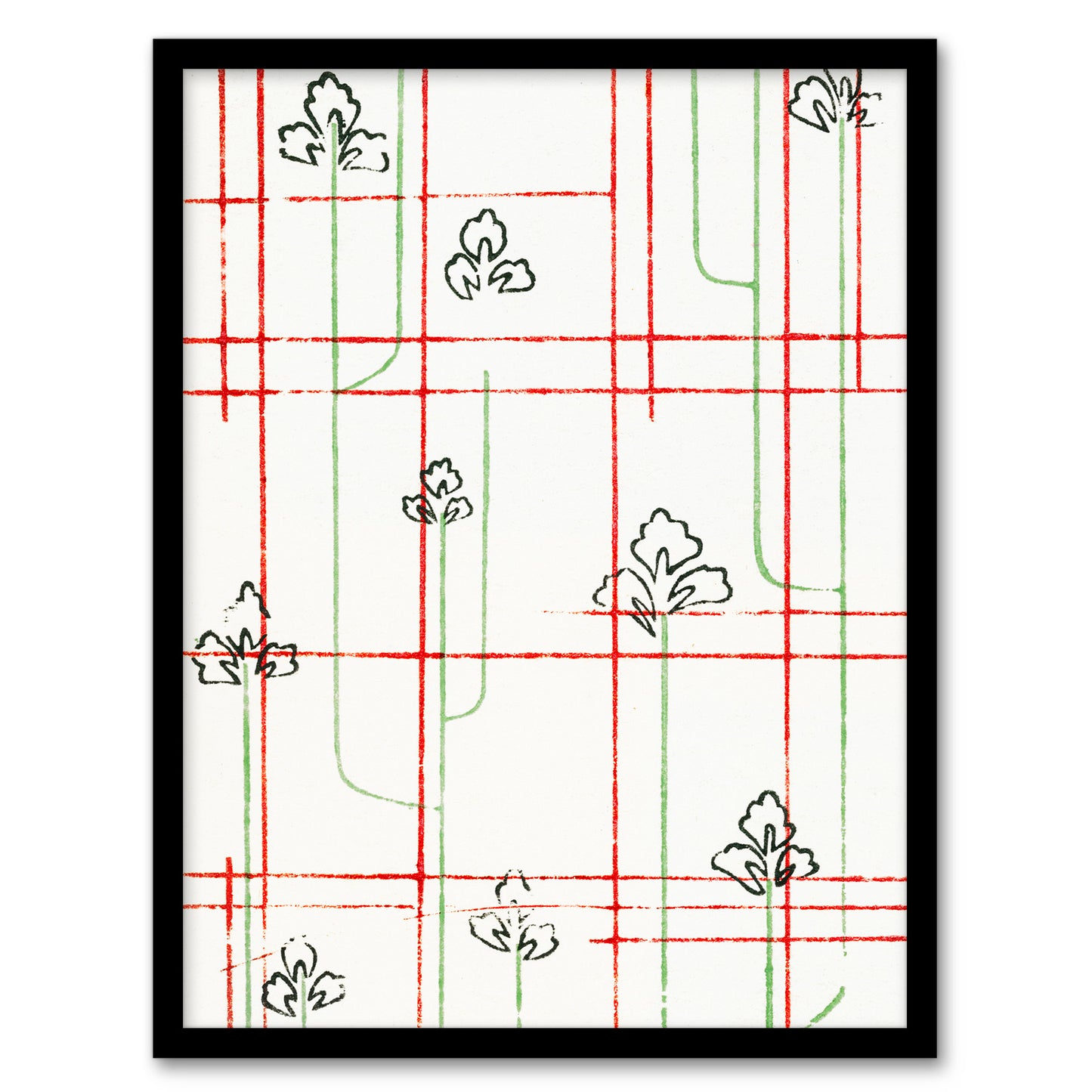 Furuya Korin Framed Wall Art Print Leaf Lines Shima Textile Pattern Home Décor