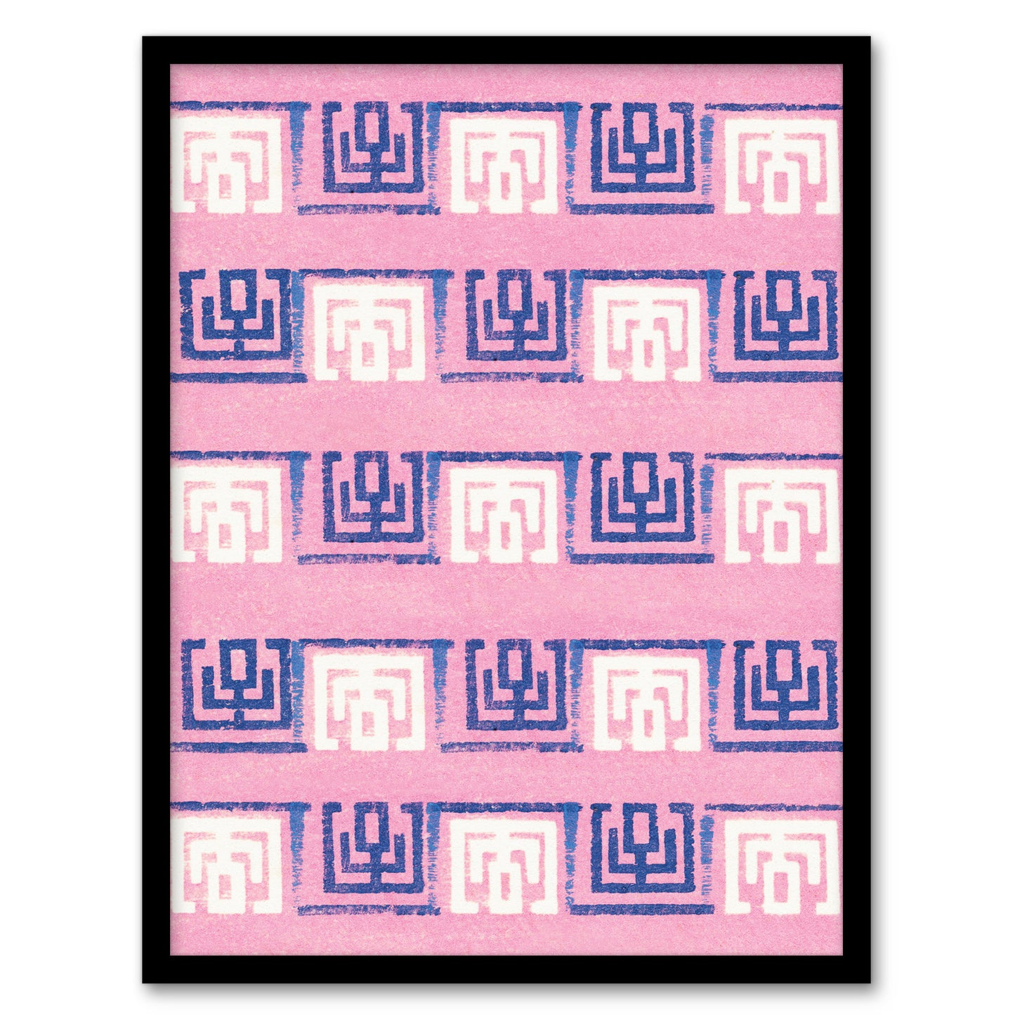 Furuya Korin Framed Wall Art Print Pink Blue Geometric Pattern Home Décor