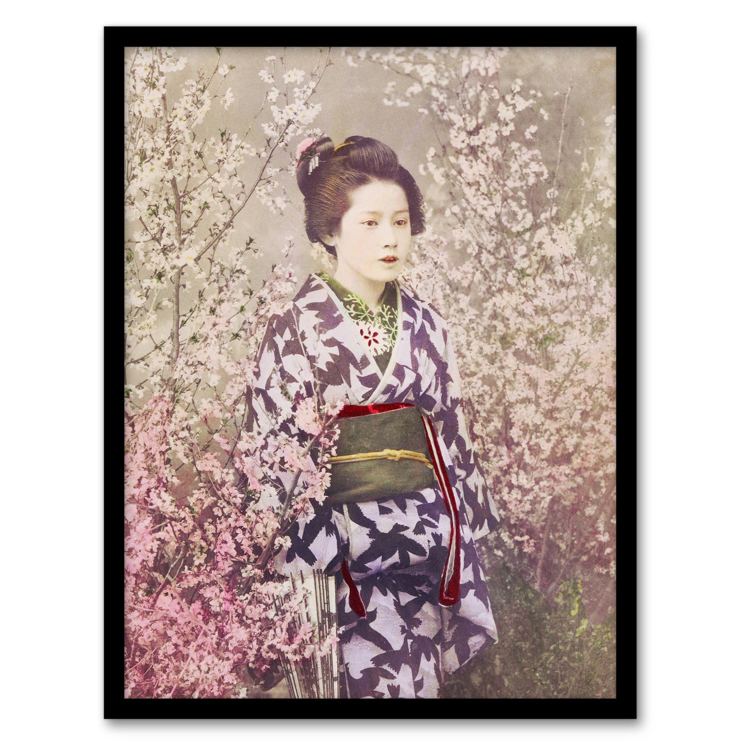 Ogawa Kazumasa Framed Wall Art Print Geisha And Cherry Blossom Home Décor