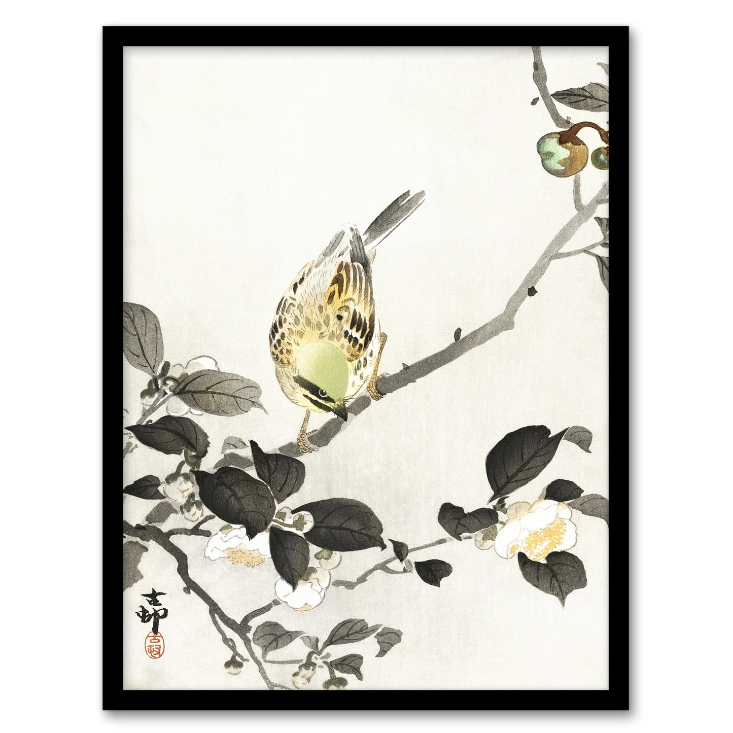 Ohara Koson Framed Wall Art Print Bunting On Blossom Branch Home Décor