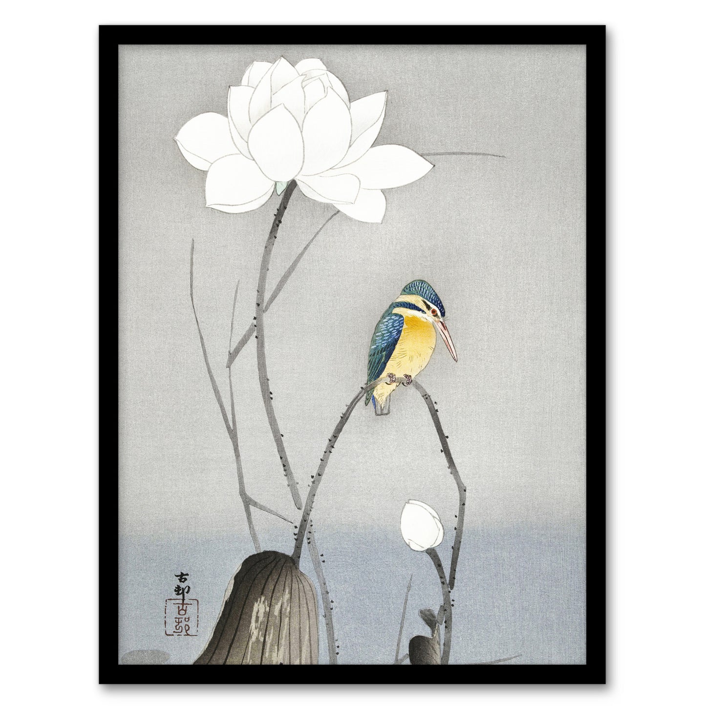 Ohara Koson Framed Wall Art Print Kingfisher With Lotus Flower Home Décor