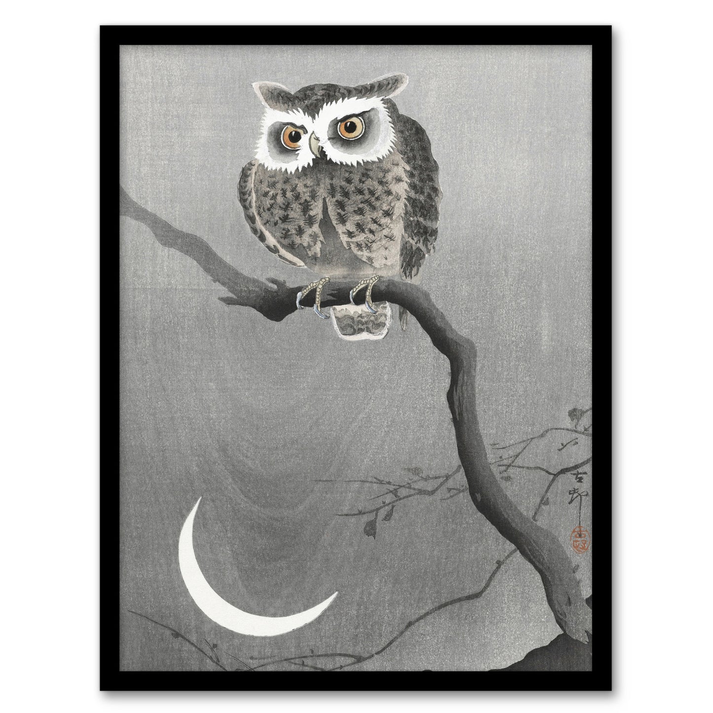 Ohara Koson Framed Wall Art Print Long Eared Owl On Tree Branch Home Décor