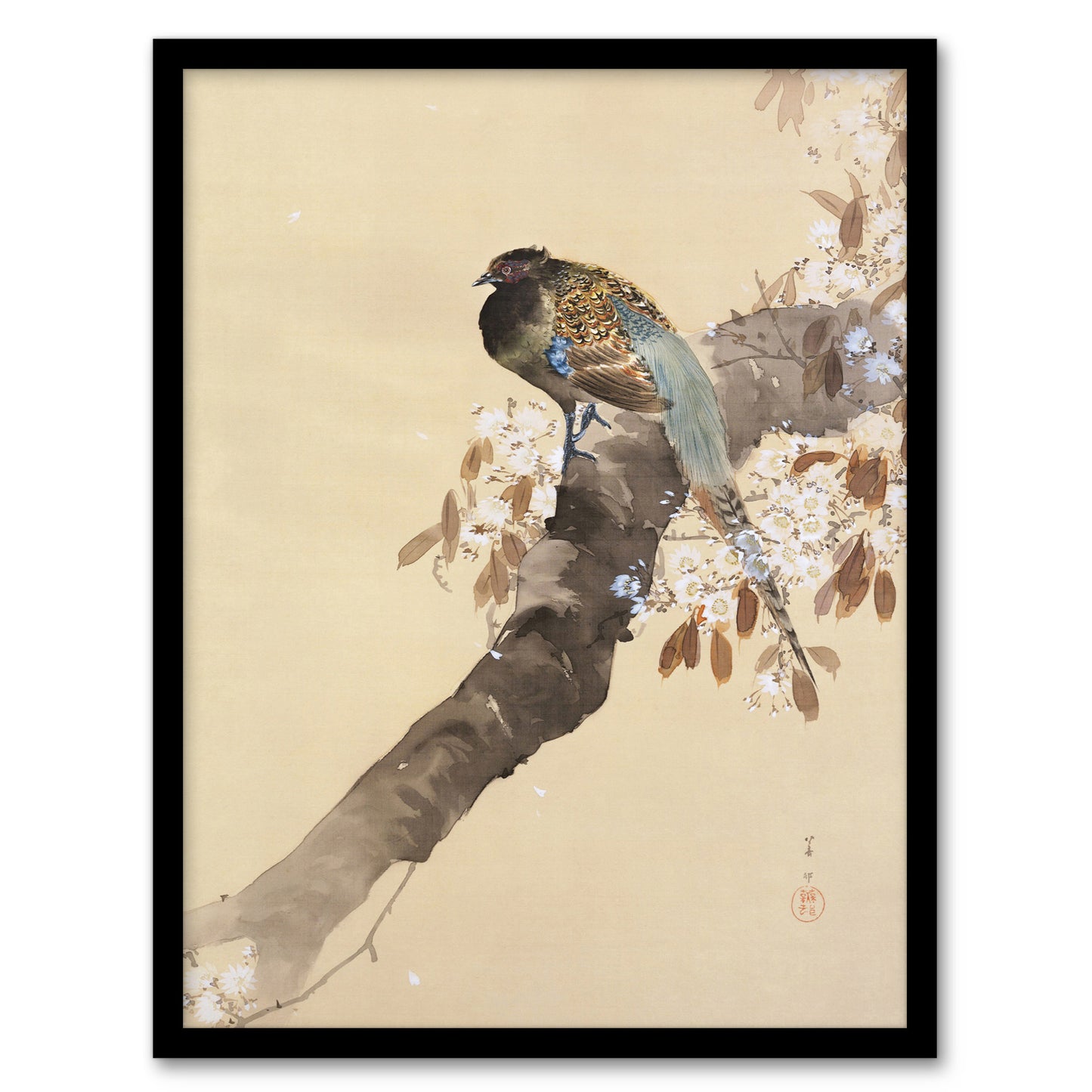 Ohara Koson Framed Wall Art Print Pheasant On Cherry Blossom Branch Home Décor