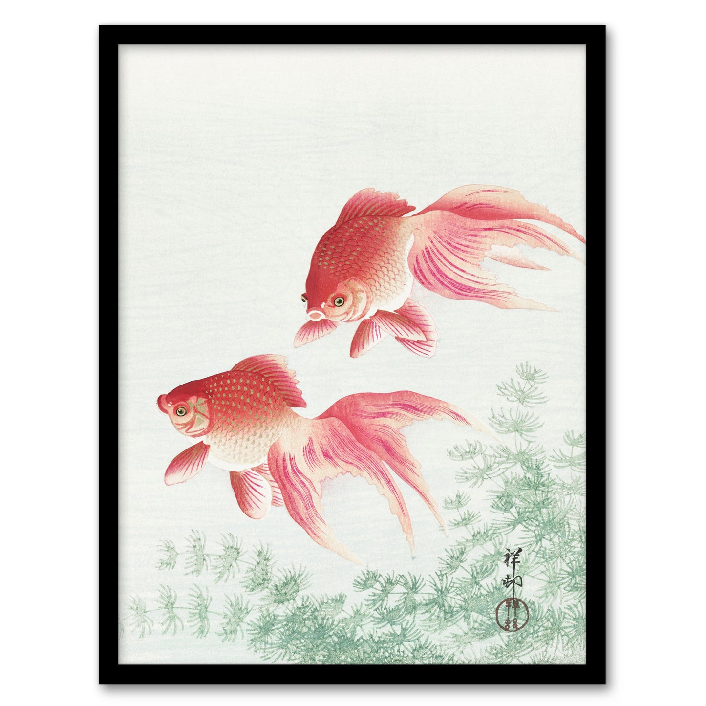 Ohara Koson Framed Wall Art Print Two Veiltail Goldfish in Pond Home Décor