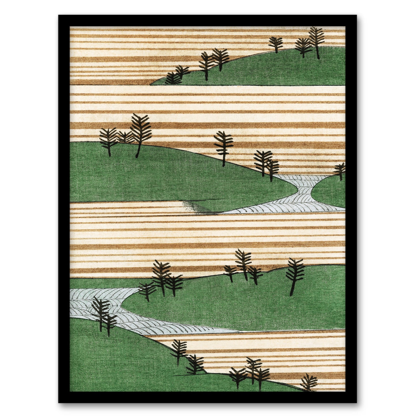 Shin Bijutsukai Framed Wall Art Print Landscape With Hills Pattern Home Décor