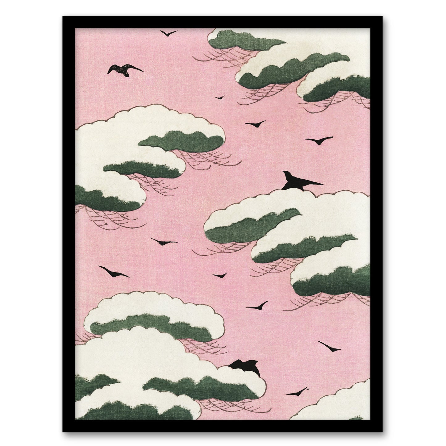 Shin Bijutsukai Framed Wall Art Print Pink Sky With Clouds and Birds Home Décor