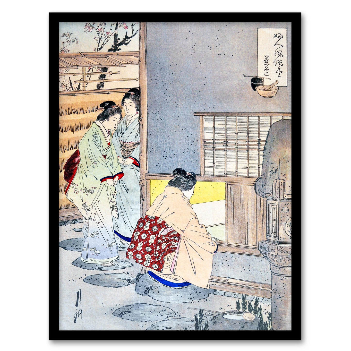 Ogata Gekko Framed Wall Art Print Women Tea Gathering at Teahouse Home Décor