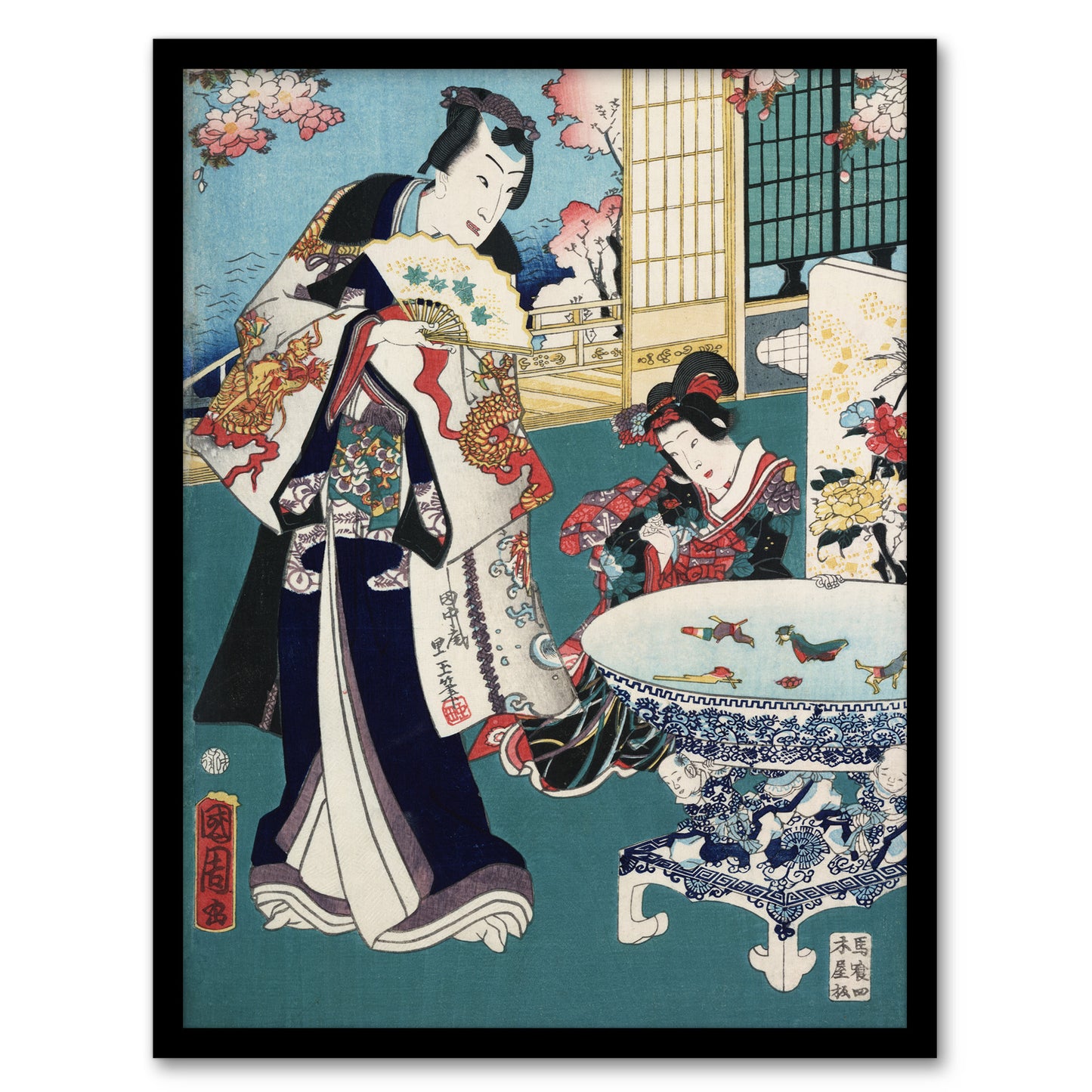 Toyohara Kunichika Framed Wall Art Print Spring Outing in a Villa Home Décor
