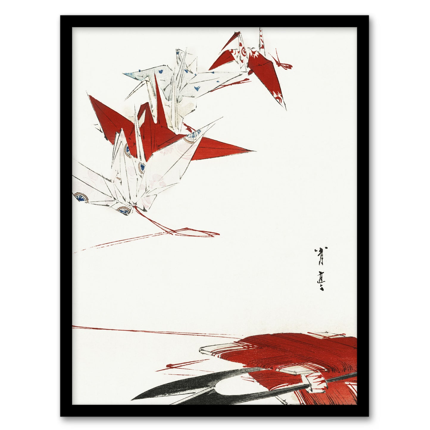Watanabe Seitei Framed Wall Art Print Bird Origami Crane Kachoga Home Décor