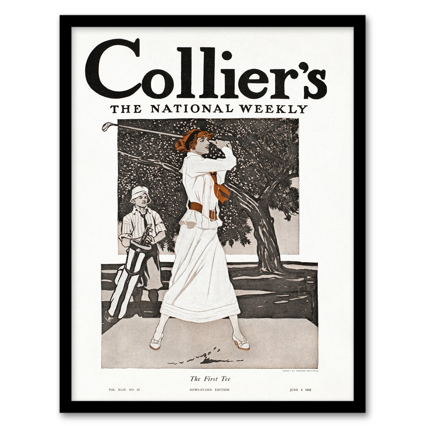 Edward Penfield Framed Wall Art Woman Golfer First Tee Vintage Magazine Cover
