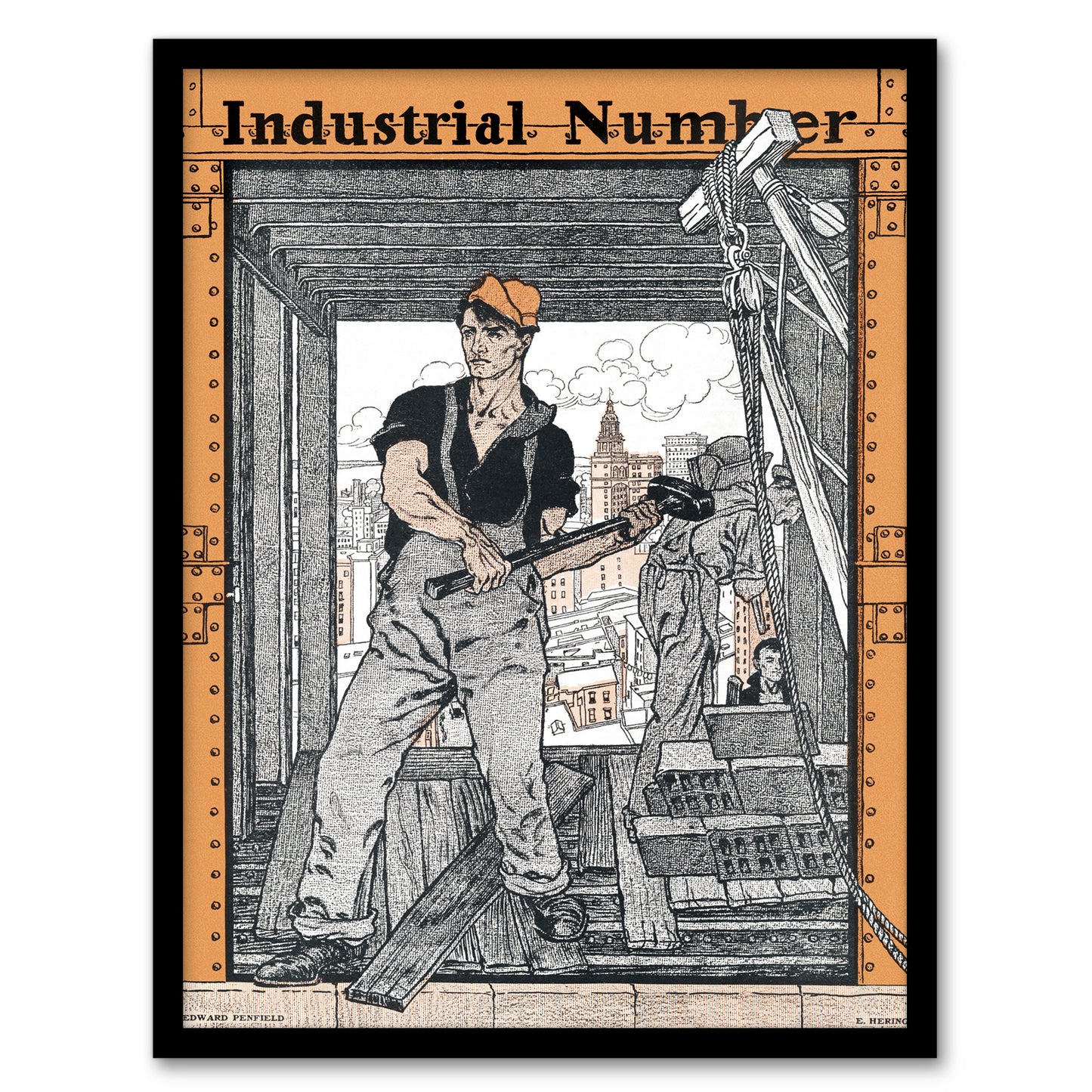 Edward Penfield Framed Wall Art Print Industrial Number Worker Home Décor