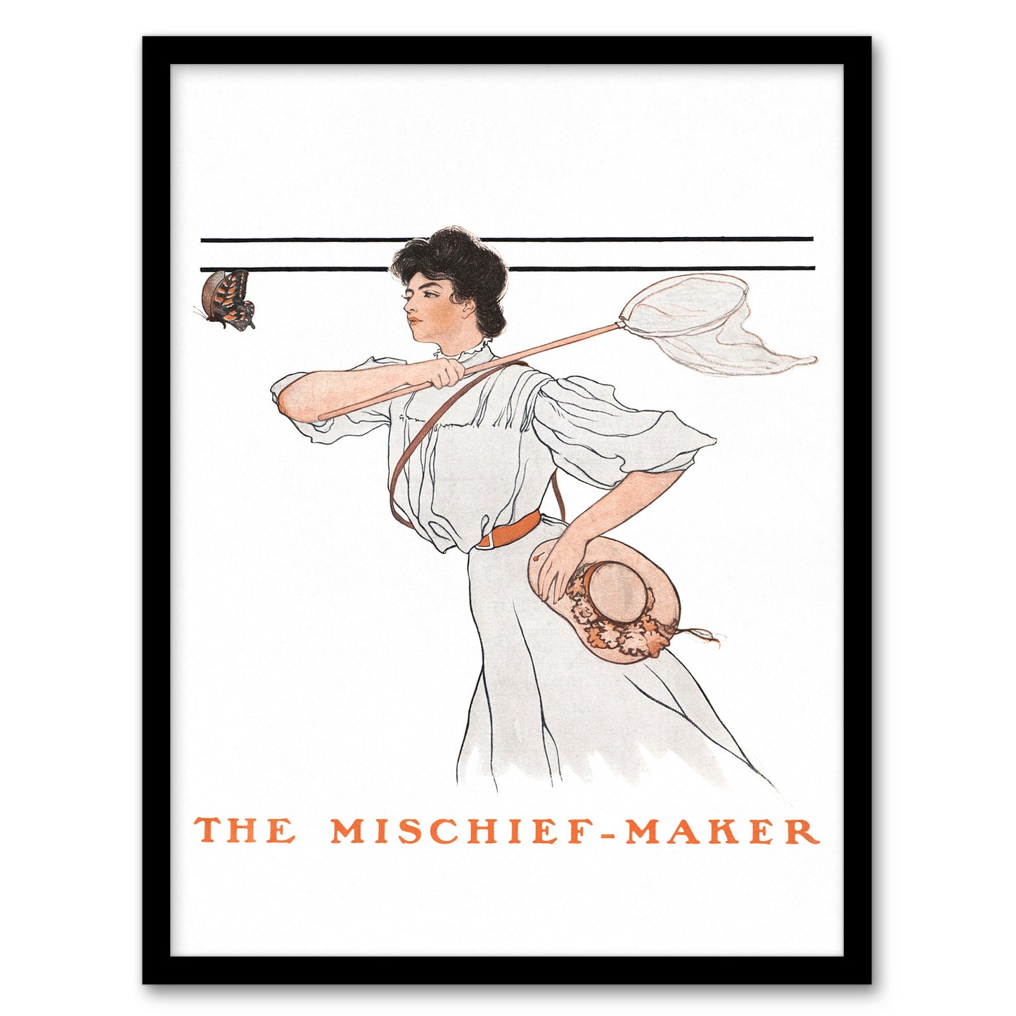 Edward Penfield Framed Wall Art Mischief Maker Woman With Butterfly Net