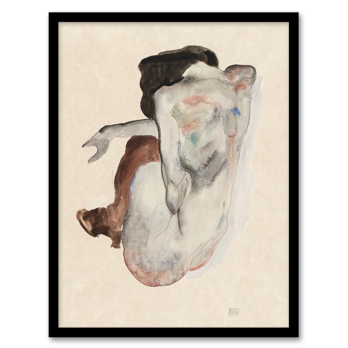 Egon Schiele Framed Wall Art Crouching Nude In Shoes and Black Stockings