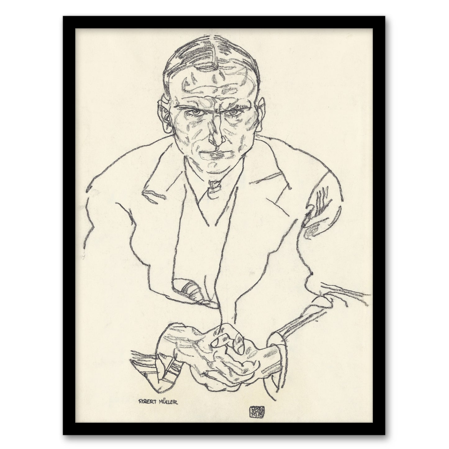 Egon Schiele Framed Wall Art Print Robert Muller Line Art Portrait Home Décor