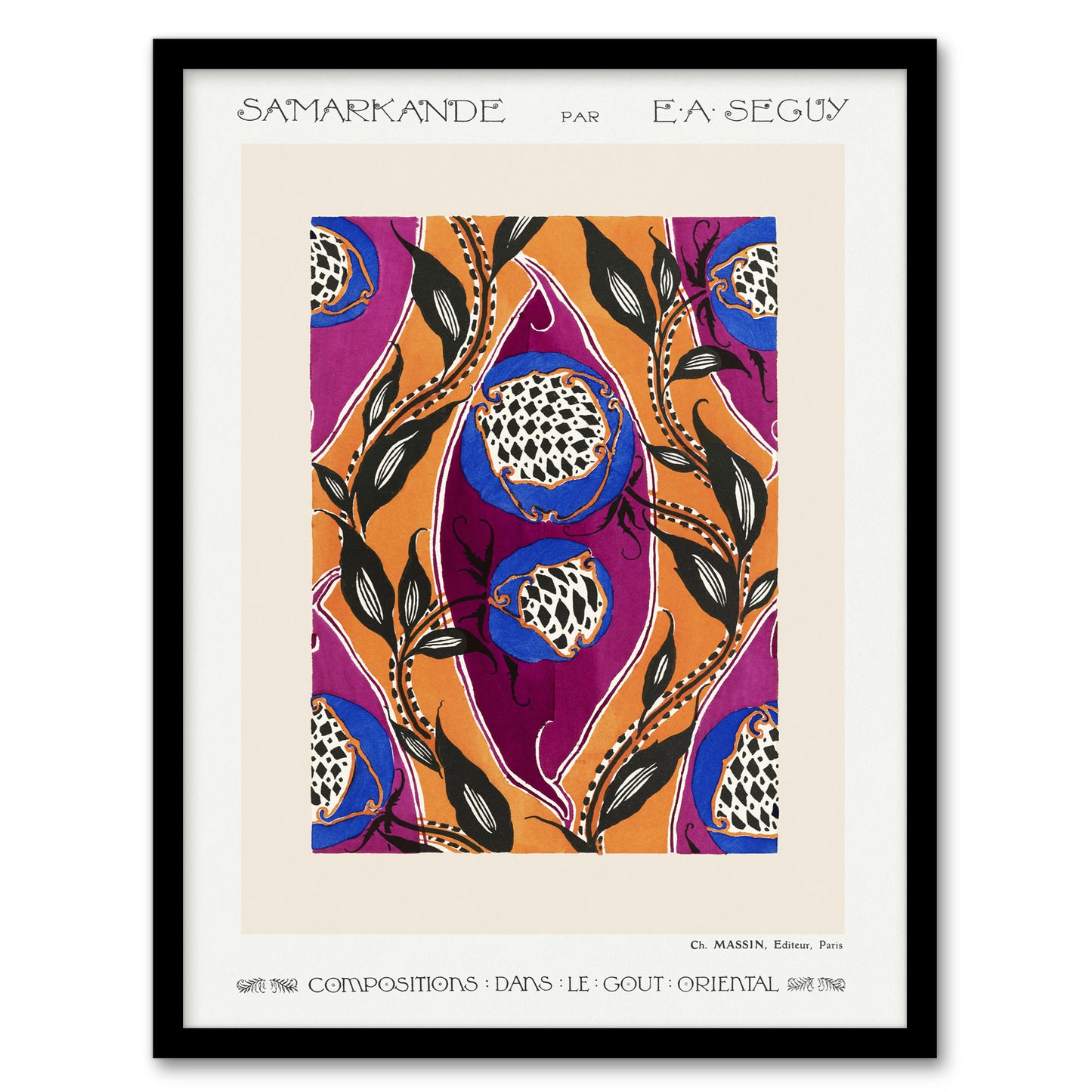 Eugene Seguy Framed Wall Art Print Oriental Style Flower Pattern Home Décor