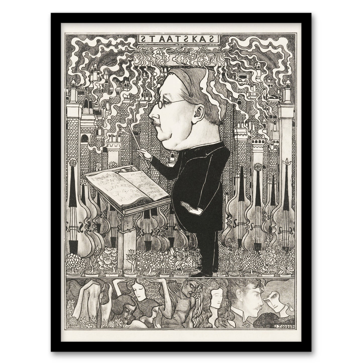 Jan Toorop Framed Wall Art Conductor with Violins and Smoking Chimneys