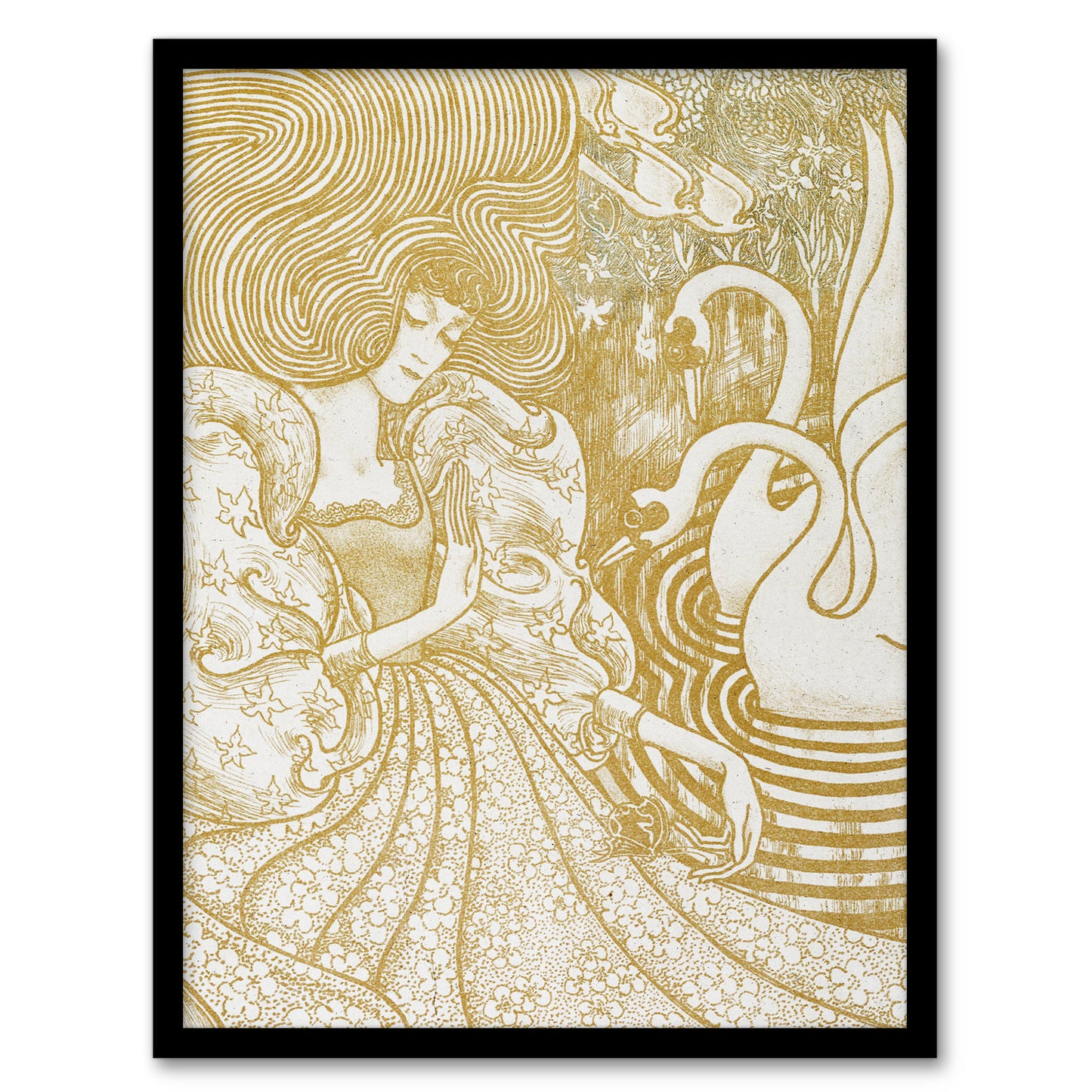 Jan Toorop Framed Wall Art Woman With a Butterfly at Pond with Two Swans