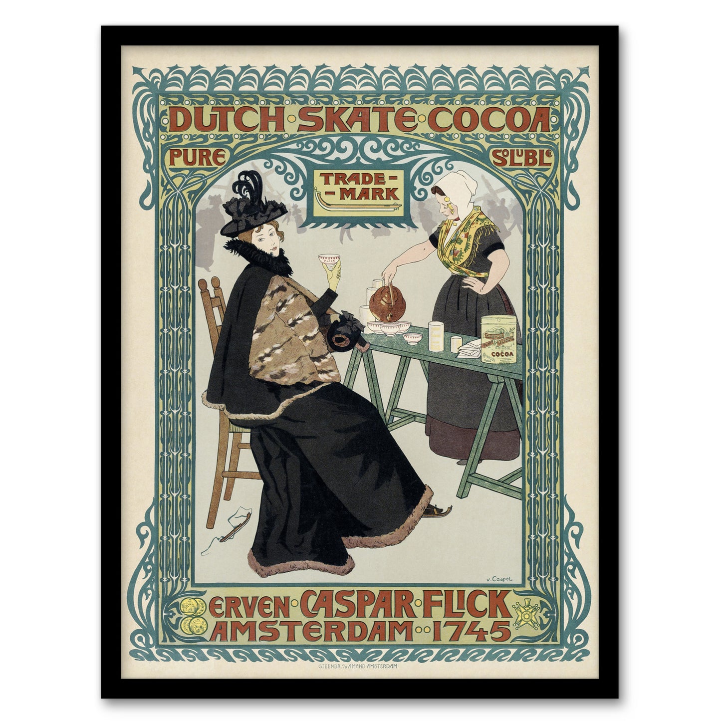 Johann Georg van Caspel Framed Wall Art Dutch Skate Cocoa Advert Home Décor