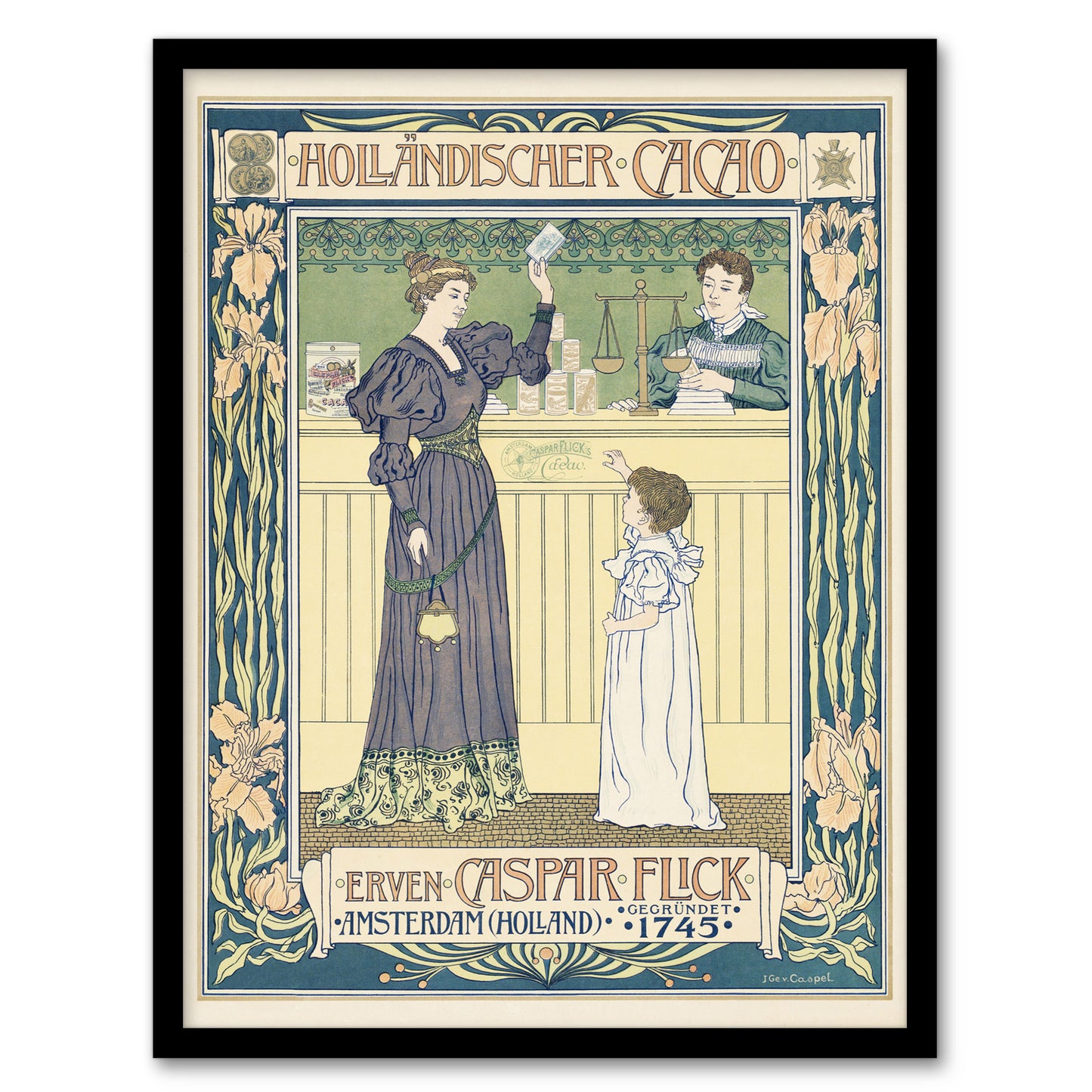 Johann Georg van Caspel Framed Wall Art Hollandischer Cacao Advert Home Décor