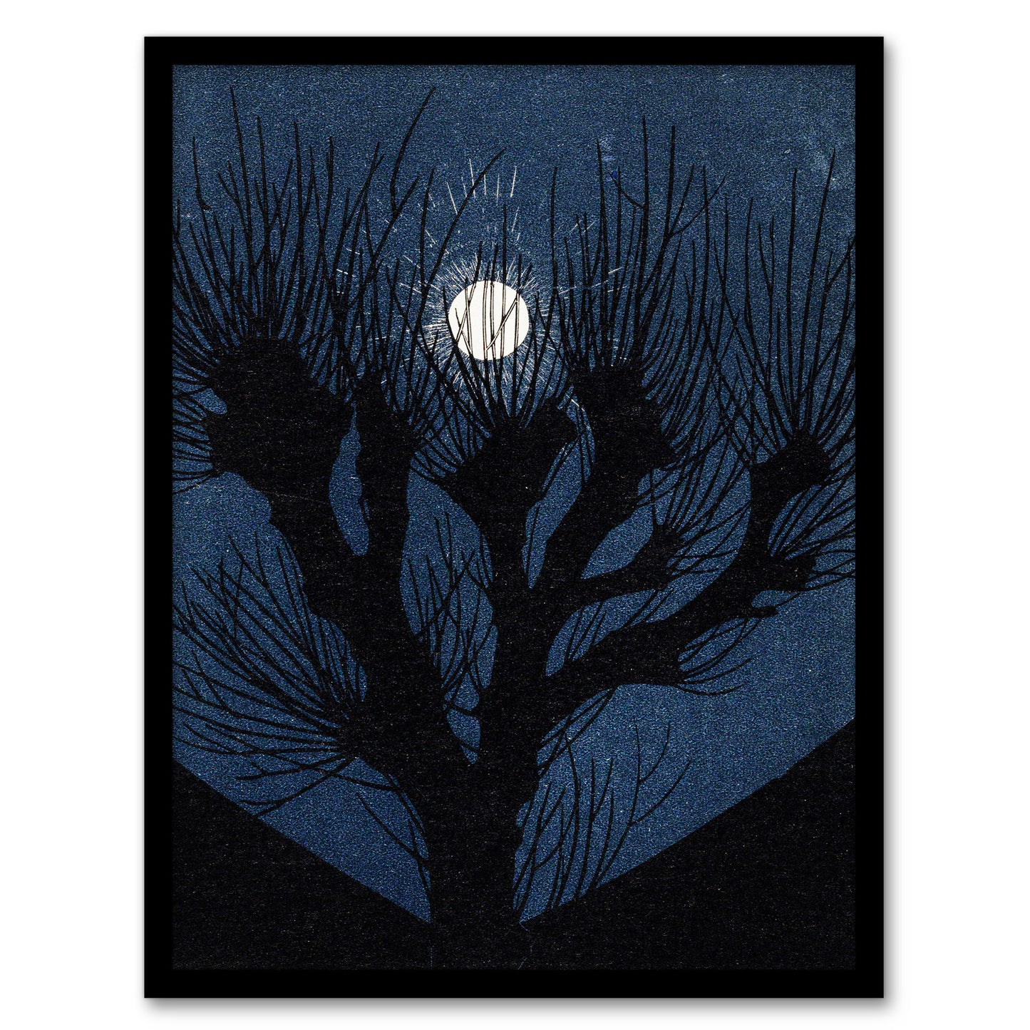 Julie de Graag Framed Wall Art Full Moon Light and Tree Silhouette Home Décor