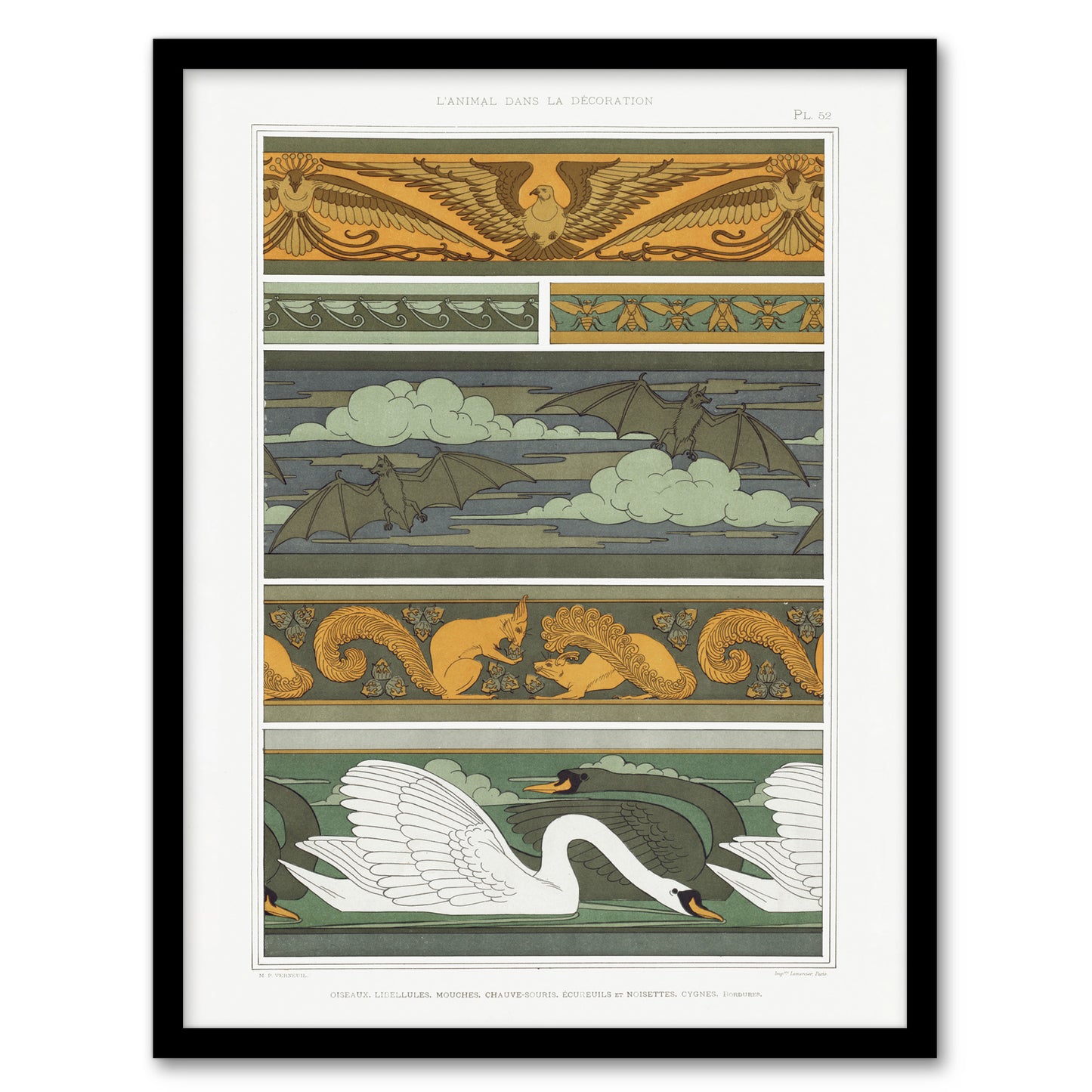 Maurice Pillard Verneuil Framed Wall Art Birds Bats Squirrels Swans Home Décor
