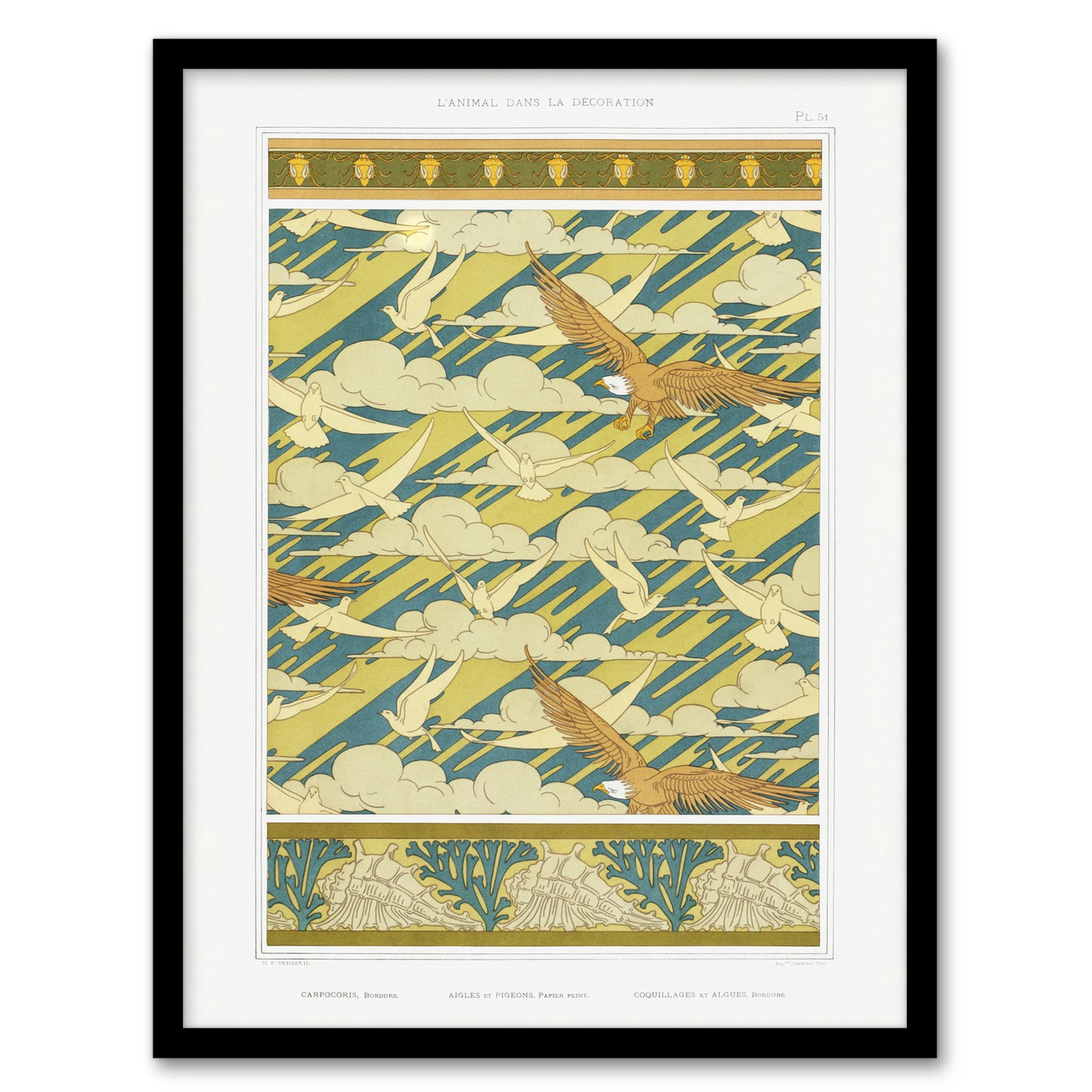 Maurice Pillard Verneuil Framed Wall Art Eagles Doves and Sea Shell Patterns