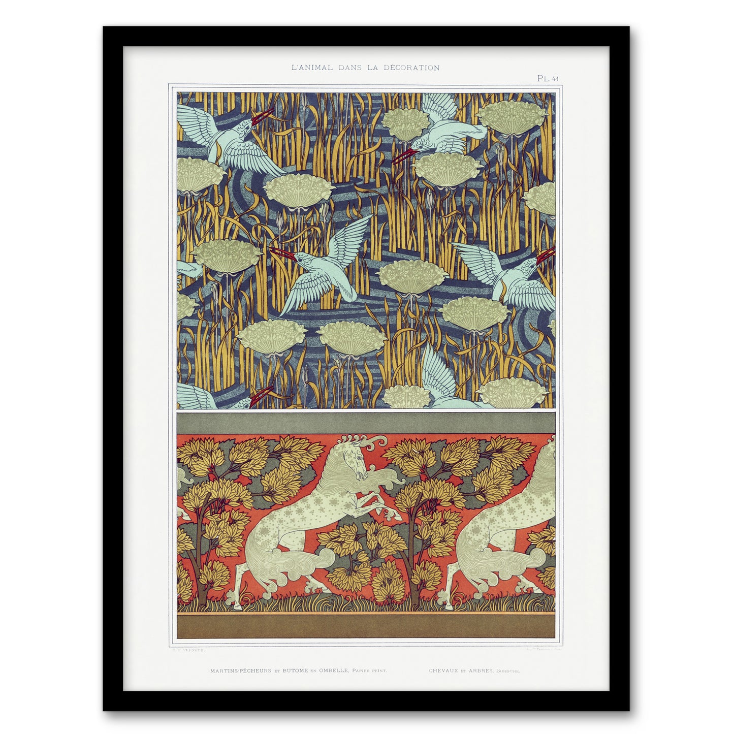 Maurice Pillard Verneuil Framed Wall Art Kingfisher Bird and Horse Pattern