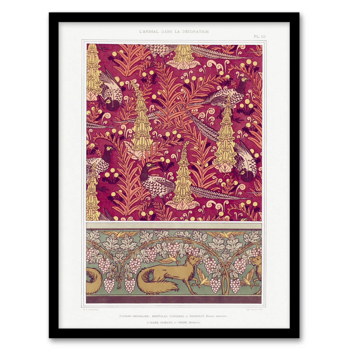 Maurice Pillard Verneuil Framed Wall Art Flowers Pheasants and Foxes Patterns