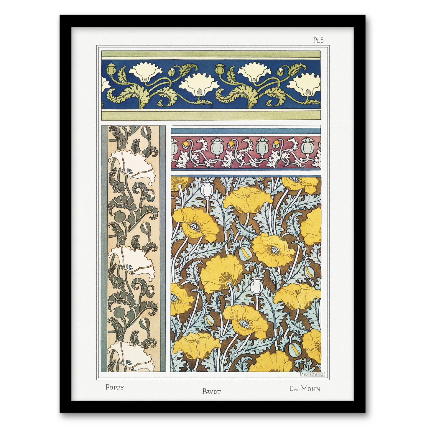 Maurice Pillard Verneuil Framed Wall Art Print Poppy Flower Patterns Home Décor