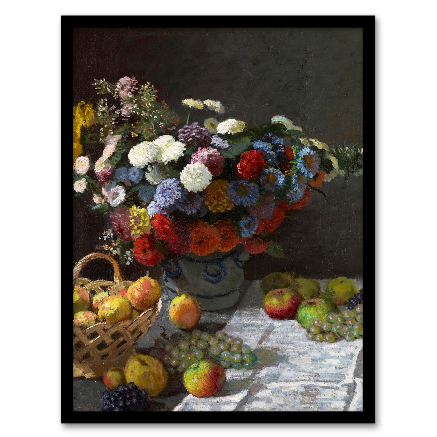 Claude Monet Framed Wall Art Print Still Life with Flowers and Fruit Home Décor