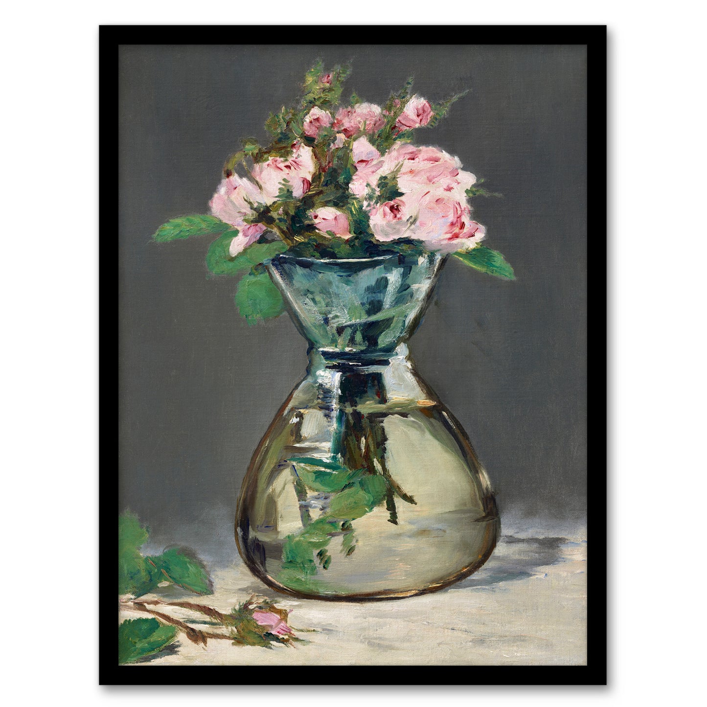 Edouard Manet Framed Wall Art Print Moss Roses in a Vase Oil Painting Home Décor