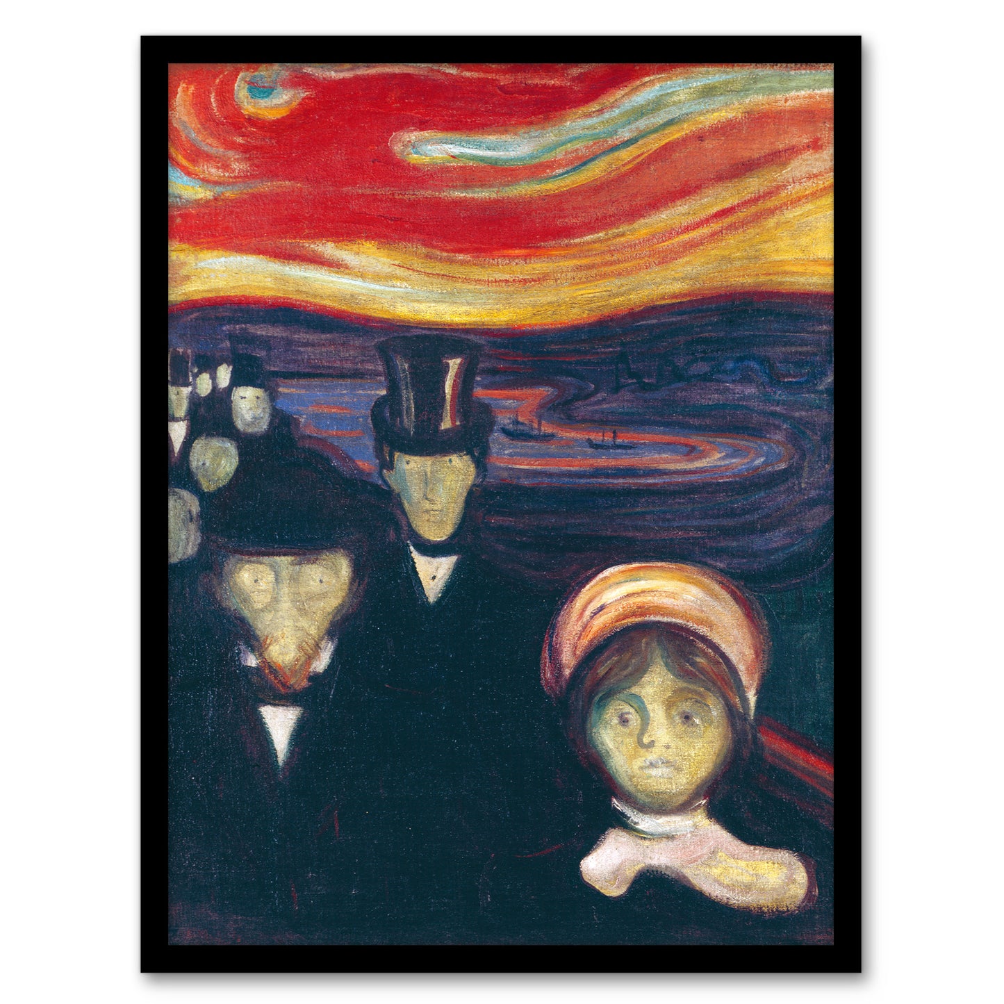 Edvard Munch Framed Wall Art Print Anxiety Figures Oil Painting Home Décor