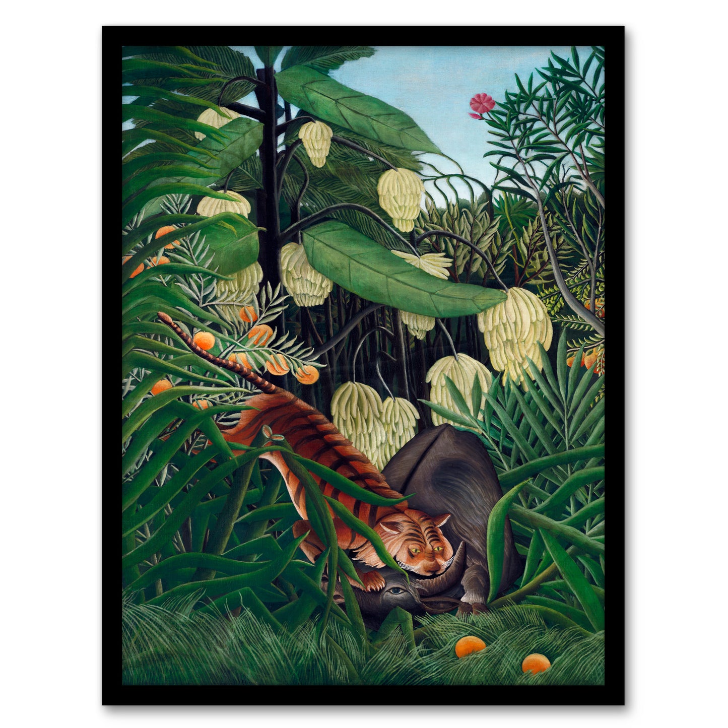 Henri Rousseau Framed Wall Art Fight between a Tiger and a Buffalo Home Décor