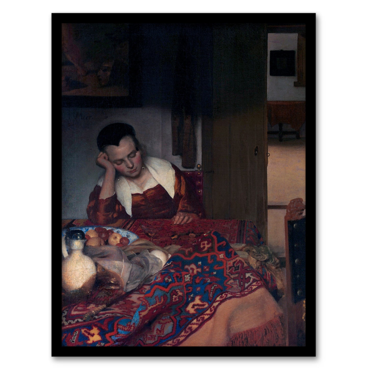 Johannes Vermeer Framed Wall Art A Maid Asleep Portrait Painting Home Décor