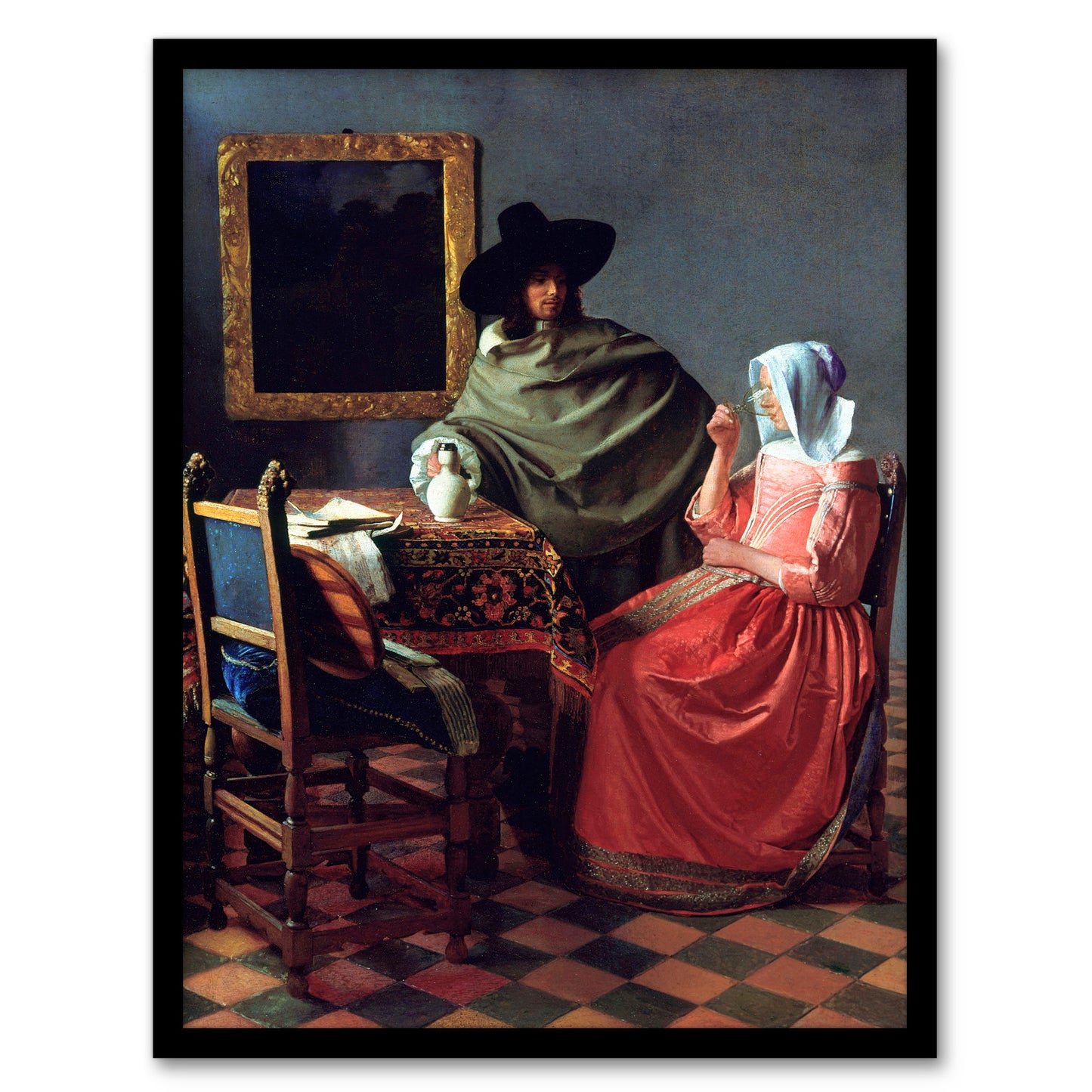 Johannes Vermeer Framed Wall Art Print The Wine Glass Cropped Painting Home Décor