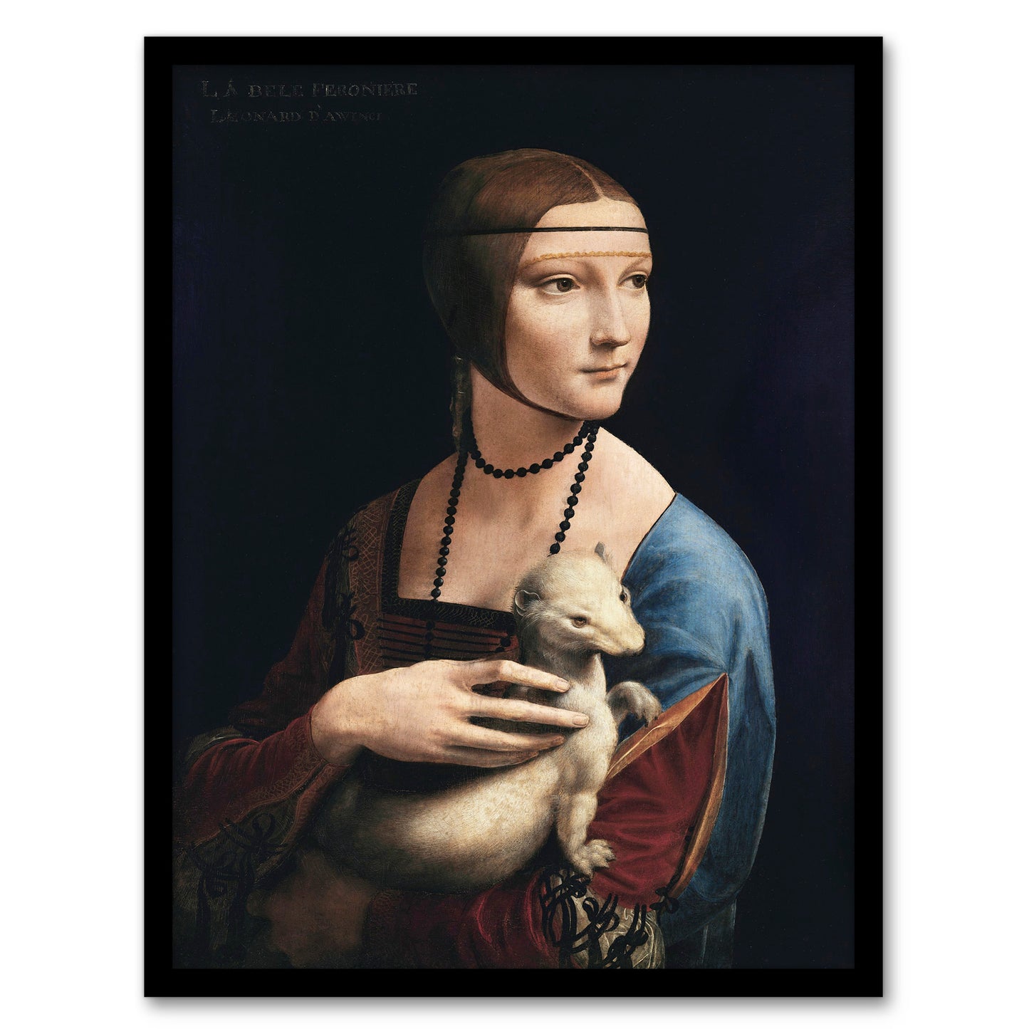 Da Vinci Framed Wall Art Lady with an Ermine La Belle Ferronniere Home Décor