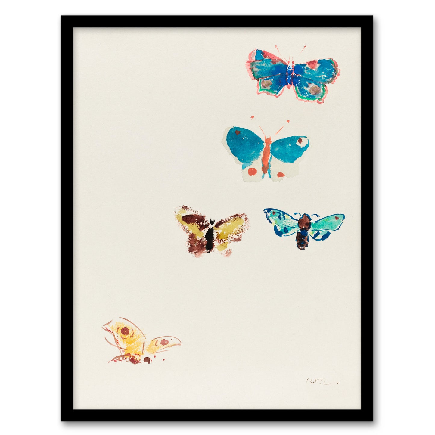 Odilon Redon Framed Wall Art Five Butterflies Watercolour Painting Home Décor