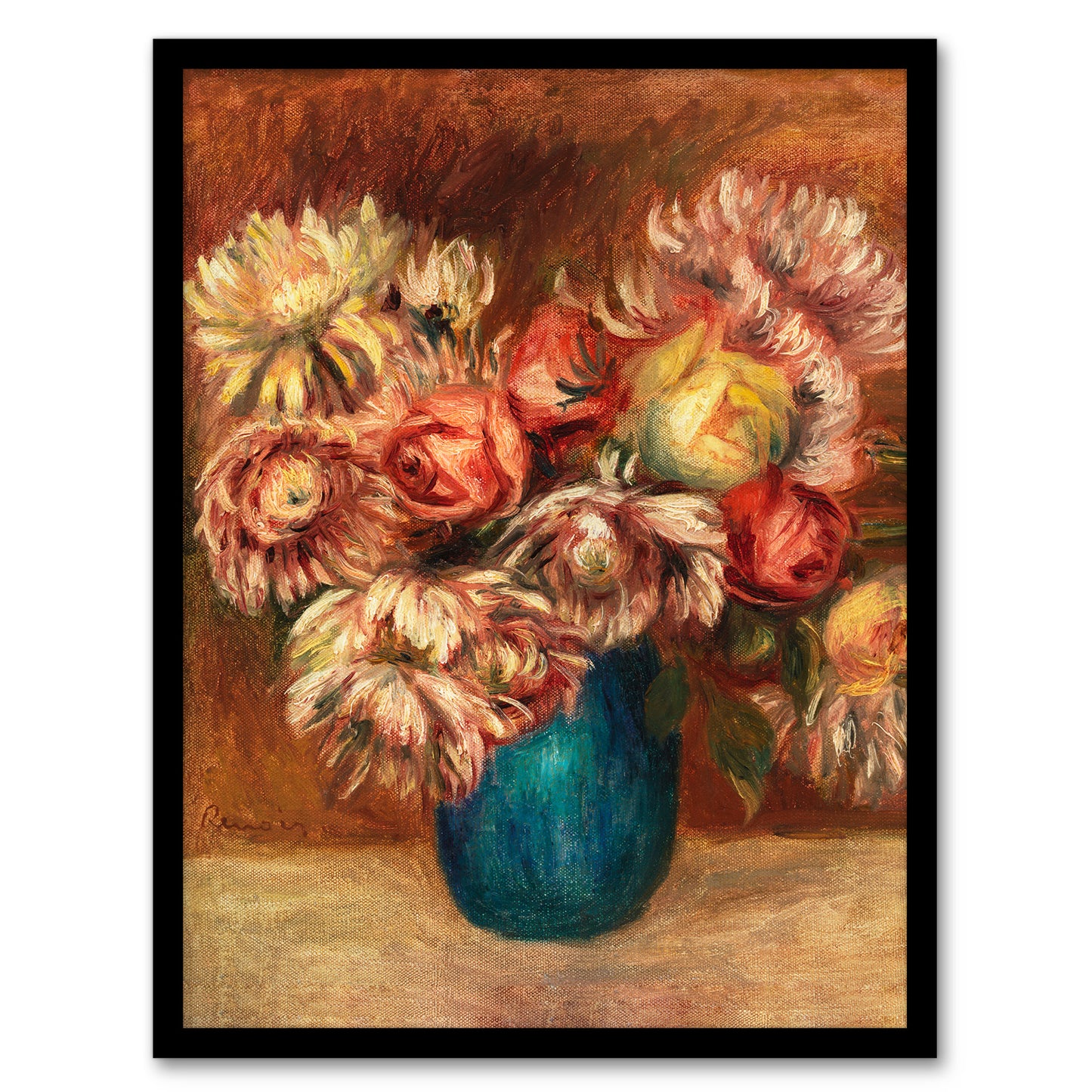 Pierre Auguste Renoir Framed Wall Art Print Flowers in a Green Vase Home Décor