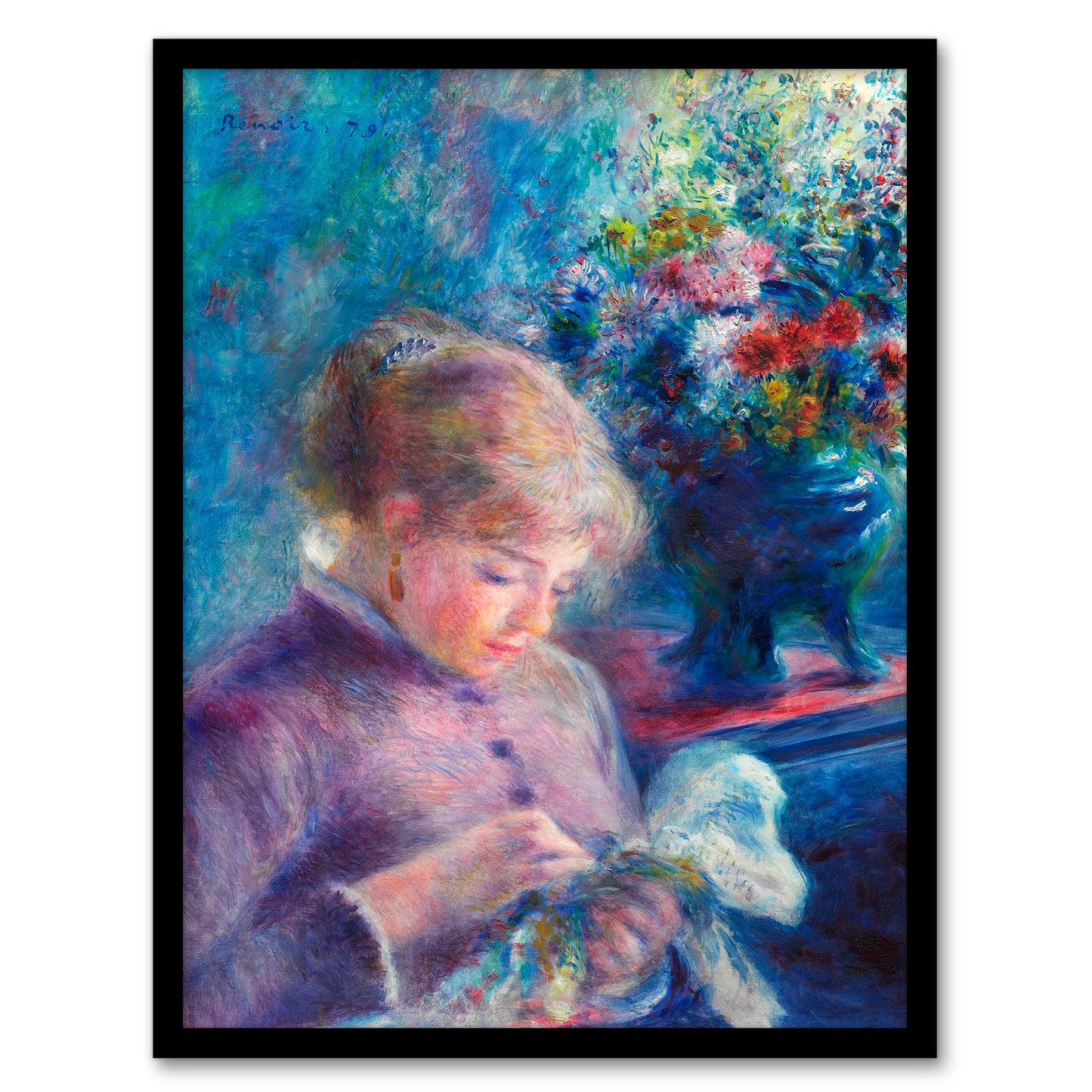 Pierre Auguste Renoir Framed Wall Art Print Young Woman Sewing Home Décor