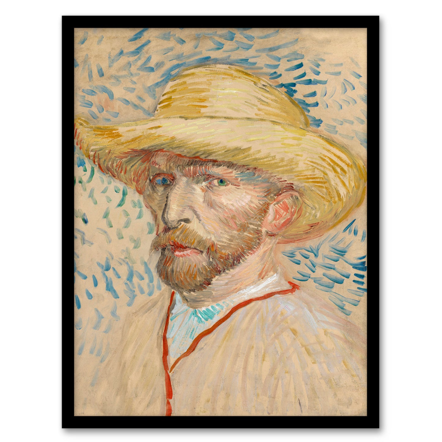 Vincent van Gogh Framed Wall Art Print Self Portrait with Straw Hat Home Décor