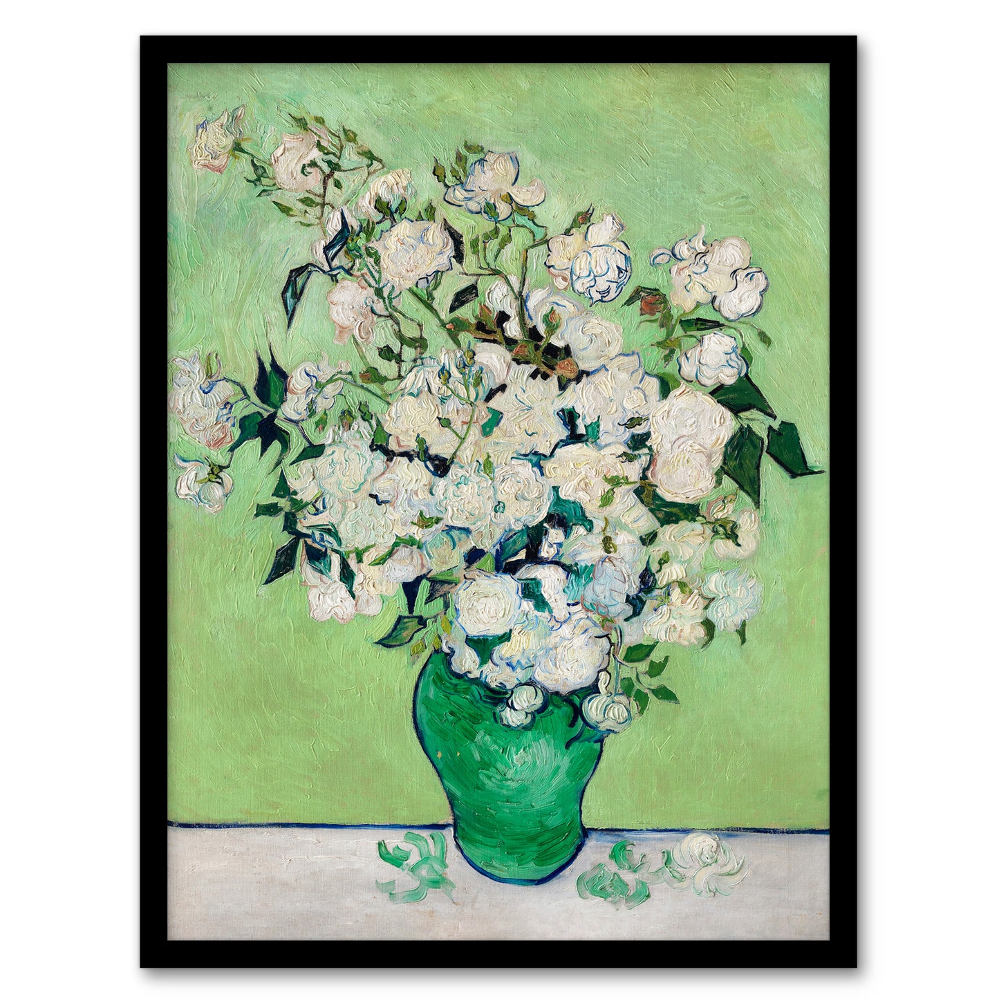 Vincent van Gogh Framed Wall Art Print White Roses In Green Vase Home Décor