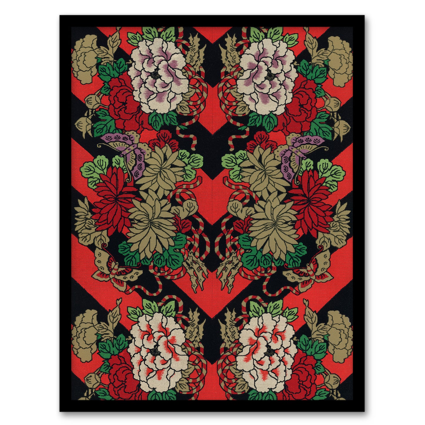 G A Audsley Framed Wall Art Print Japanese Red Fan Floral Pattern Home Décor